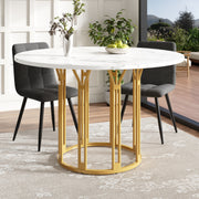 Round Dining Table Kitchen Breakfast Table Metal Legs Marble Pattern Gold/Black