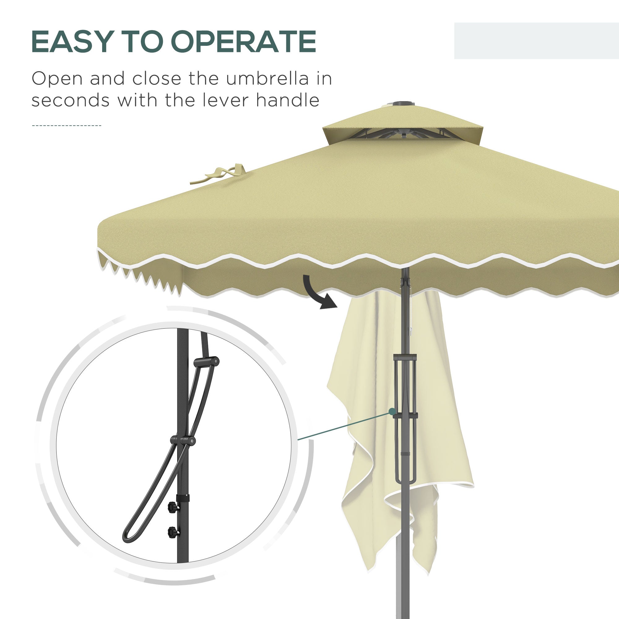 2.5m Square Double Top Cantilever Parasol with Ruffles, Beige