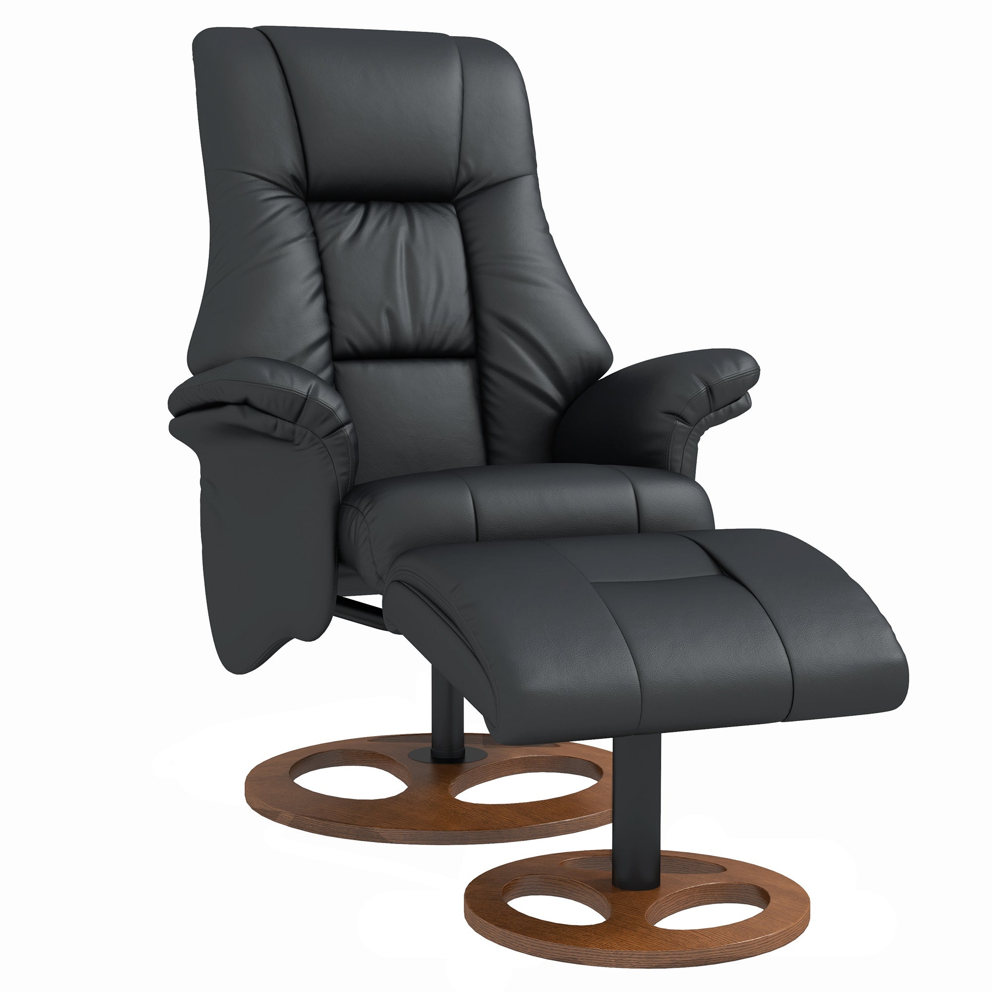 Reclining Armchair with Footstool, Electric 130° Reclining TV Function, Black Faux Leather