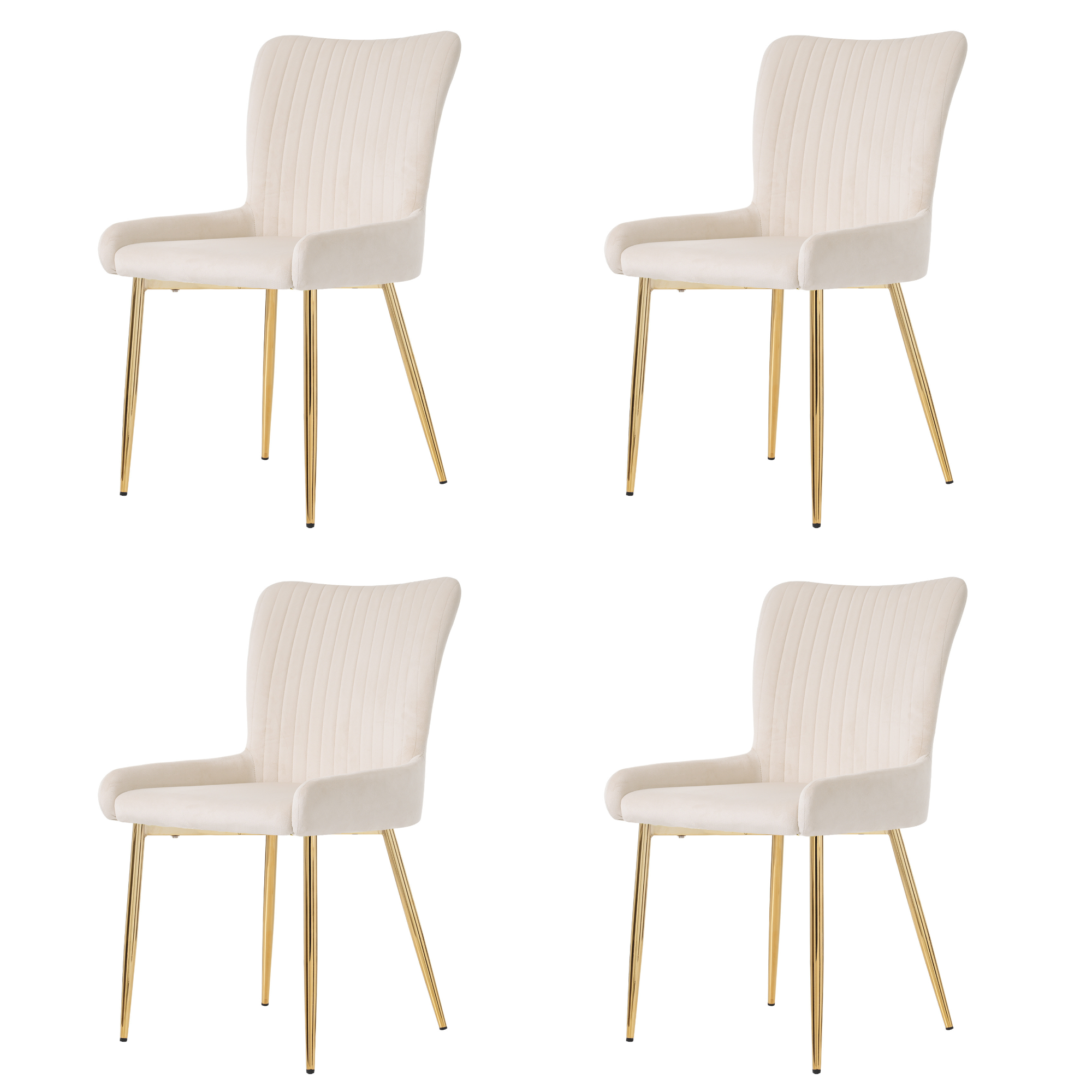 Velvet Dining Chair, Set of 4 with Gold Metal Legs and Lumbar Support, Beige