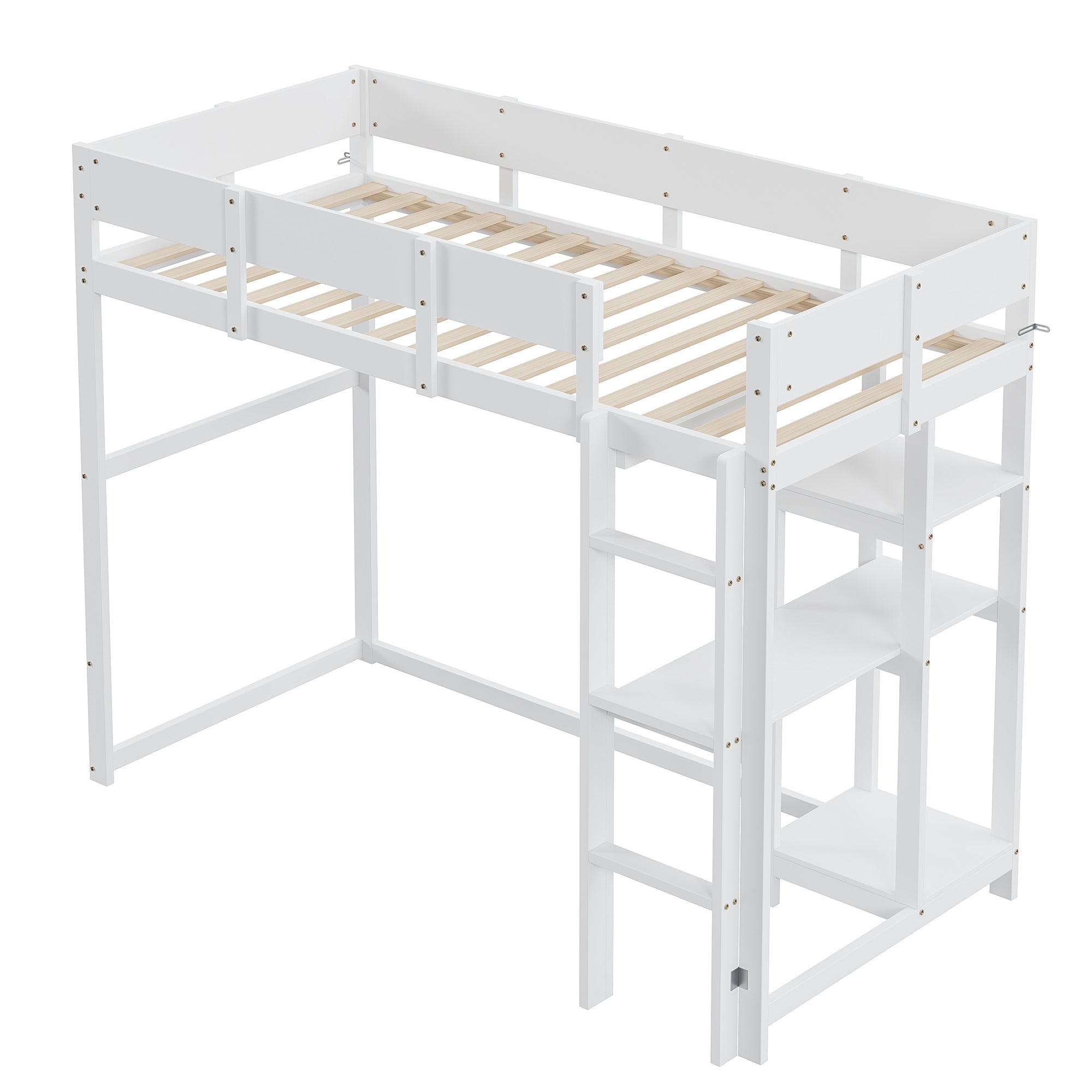 Loft Bed with Storage 90x200cm Kids/Teens Pine Wood, White