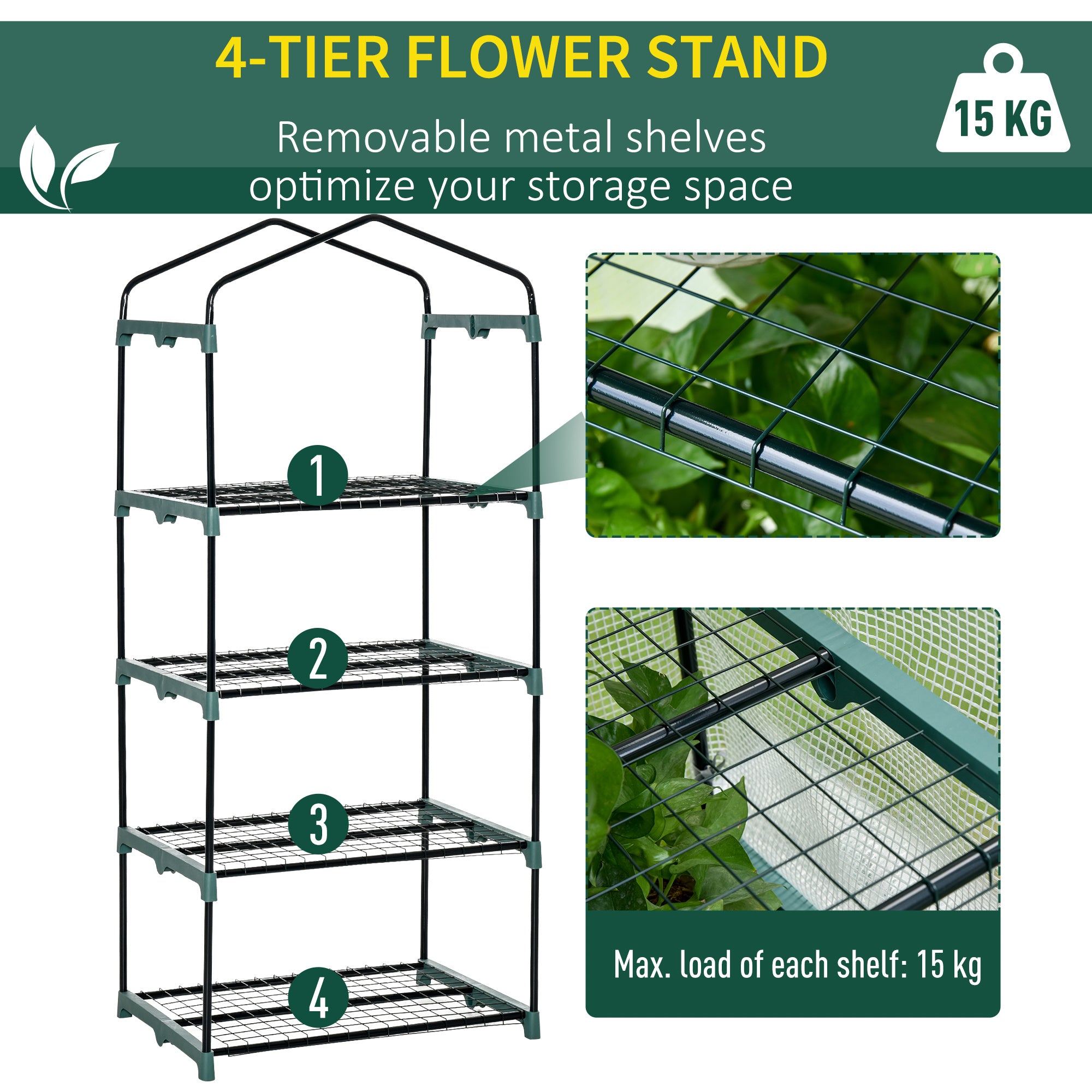 4 Tiers Mini Portable Greenhouse Grow Shed Metal Frame PE Cover