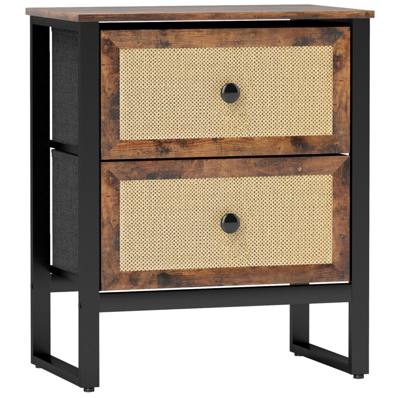 Industrial-Natural Two-Drawer Bedside Table - Brown