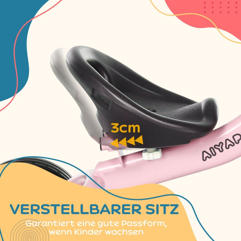 AIYAPLAY tricycle for children with height-adjustable seat, bell, bicycle basket, metal frame, pink