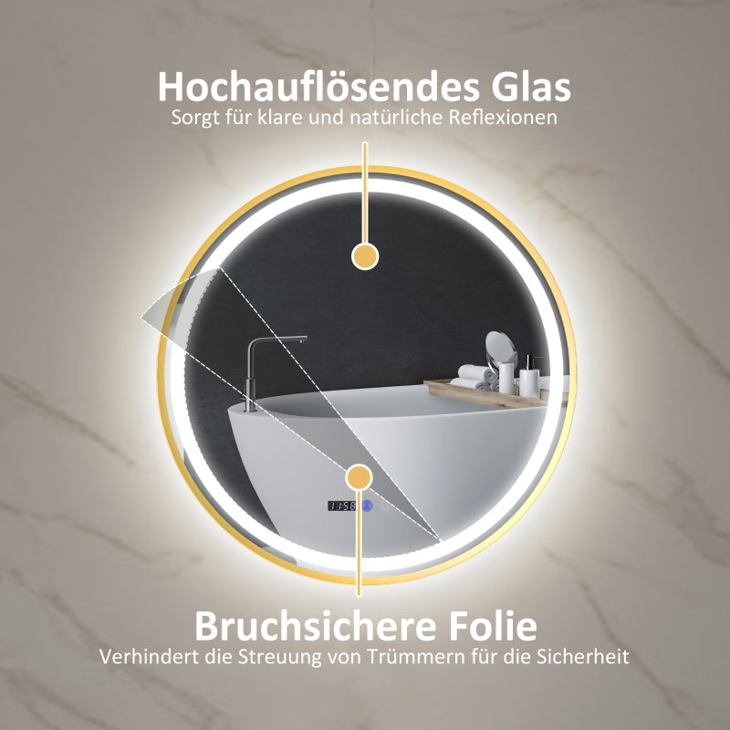 Bathroom Mirror with LED, Anti-Fog, Touch Control, Round