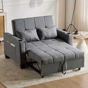 2 Seater Sofa Bed with Cup Holders, Pull Out Sleeper Sofa, Grey Fabric