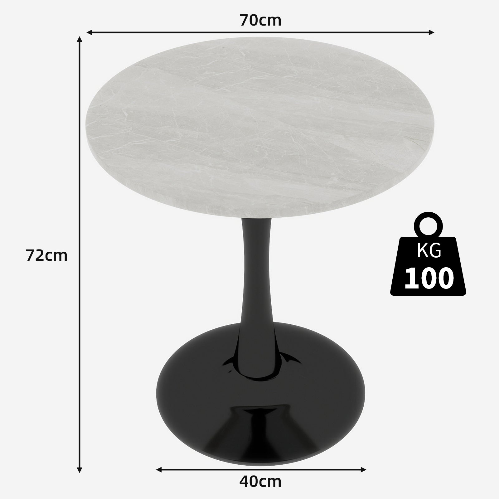 Coffee Table Round Marble Top Mid-Century Modern 27.6-inch - Black