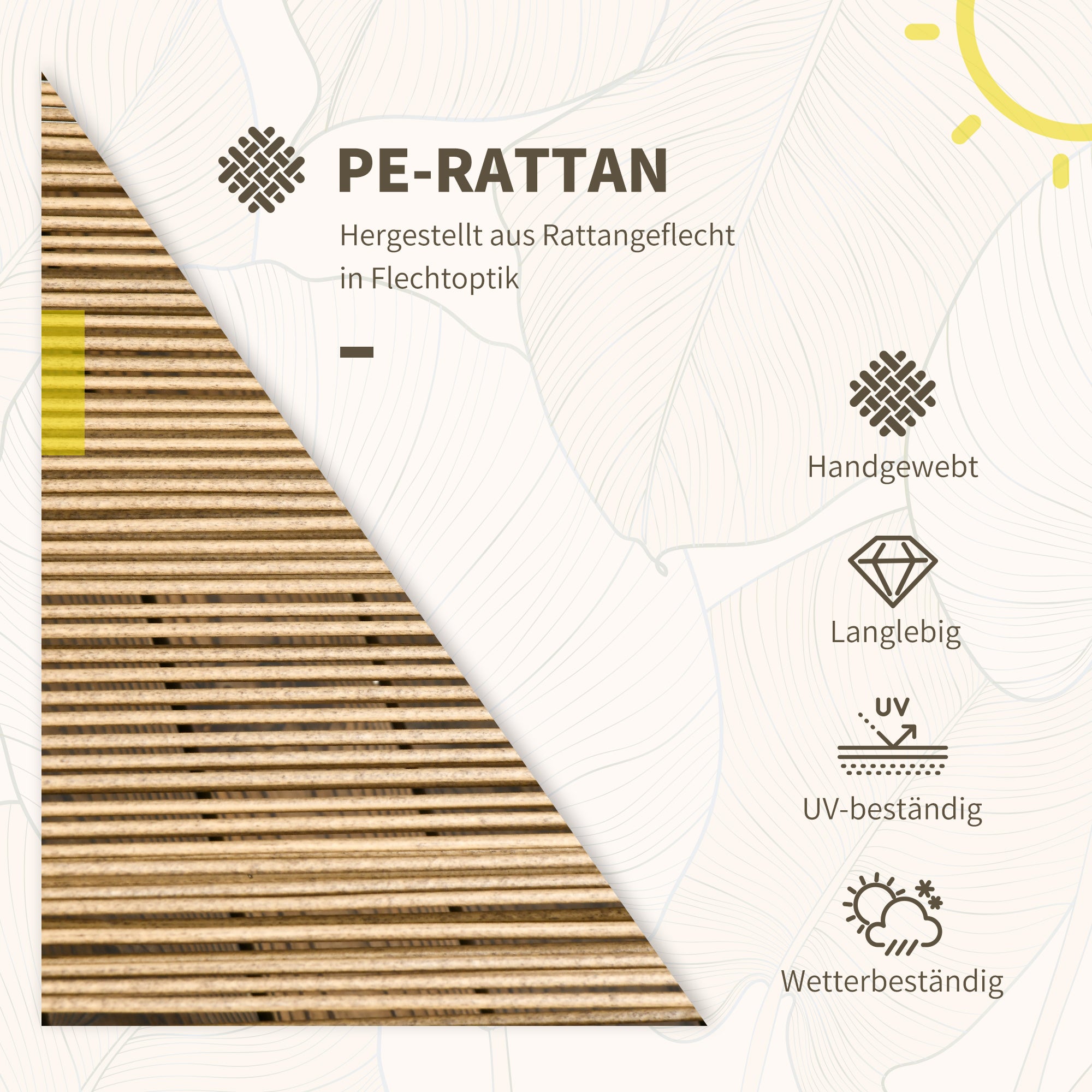 Rattan Garden Furniture Set, 3-Piece Bistro with Table & 2 Chairs, Sand/Dark Grey