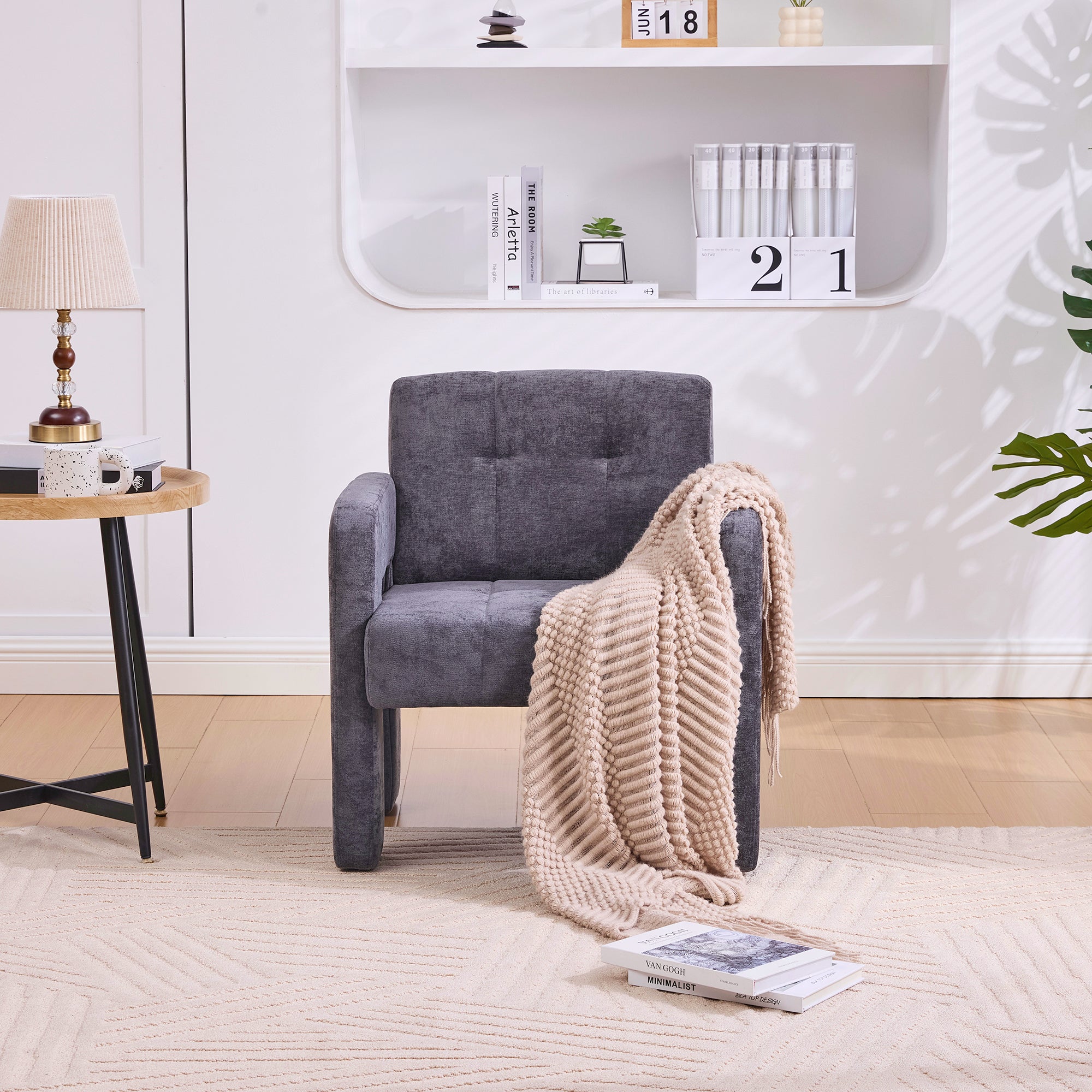 Modern Minimalist Single Armchair, Upholstered Comfortable Padded Seating, Nordic Style