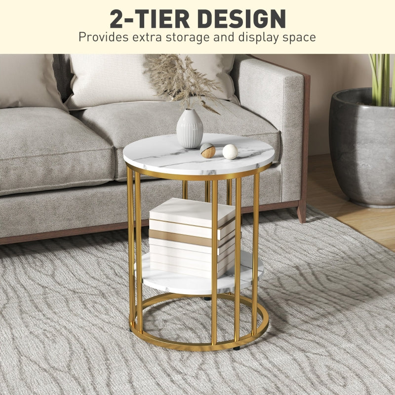 Coffee Tables Set of Two Marble-Effect White/Gold-Tone