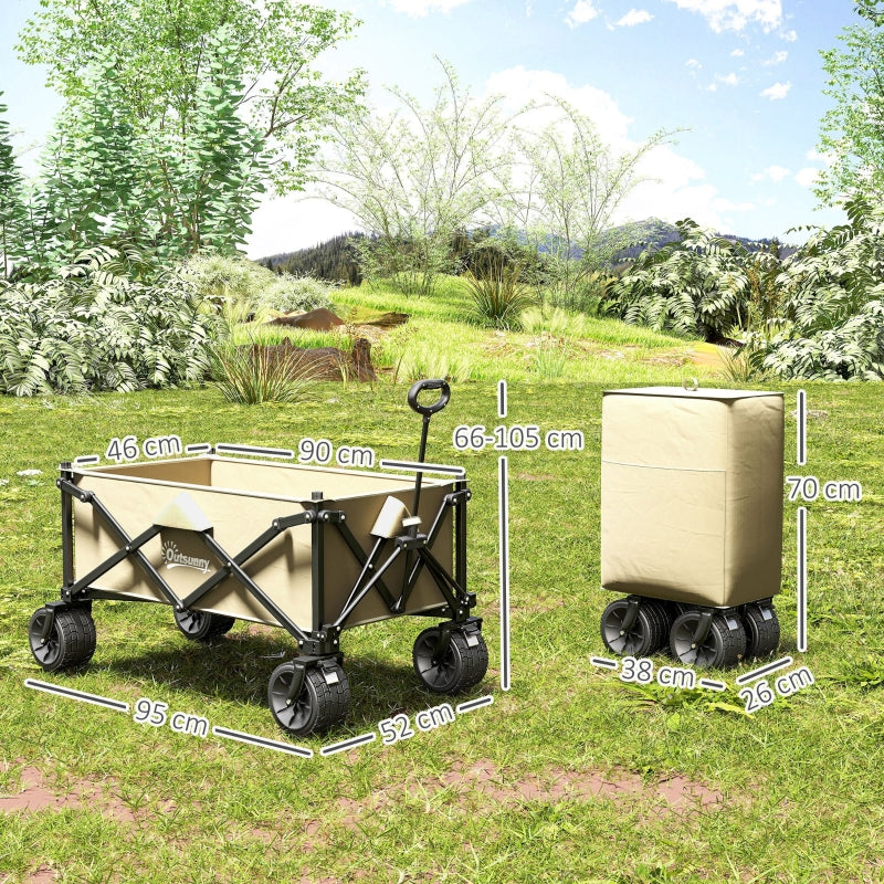 Folding Garden Trolley Wagon Cart 120KG Capacity, Khaki
