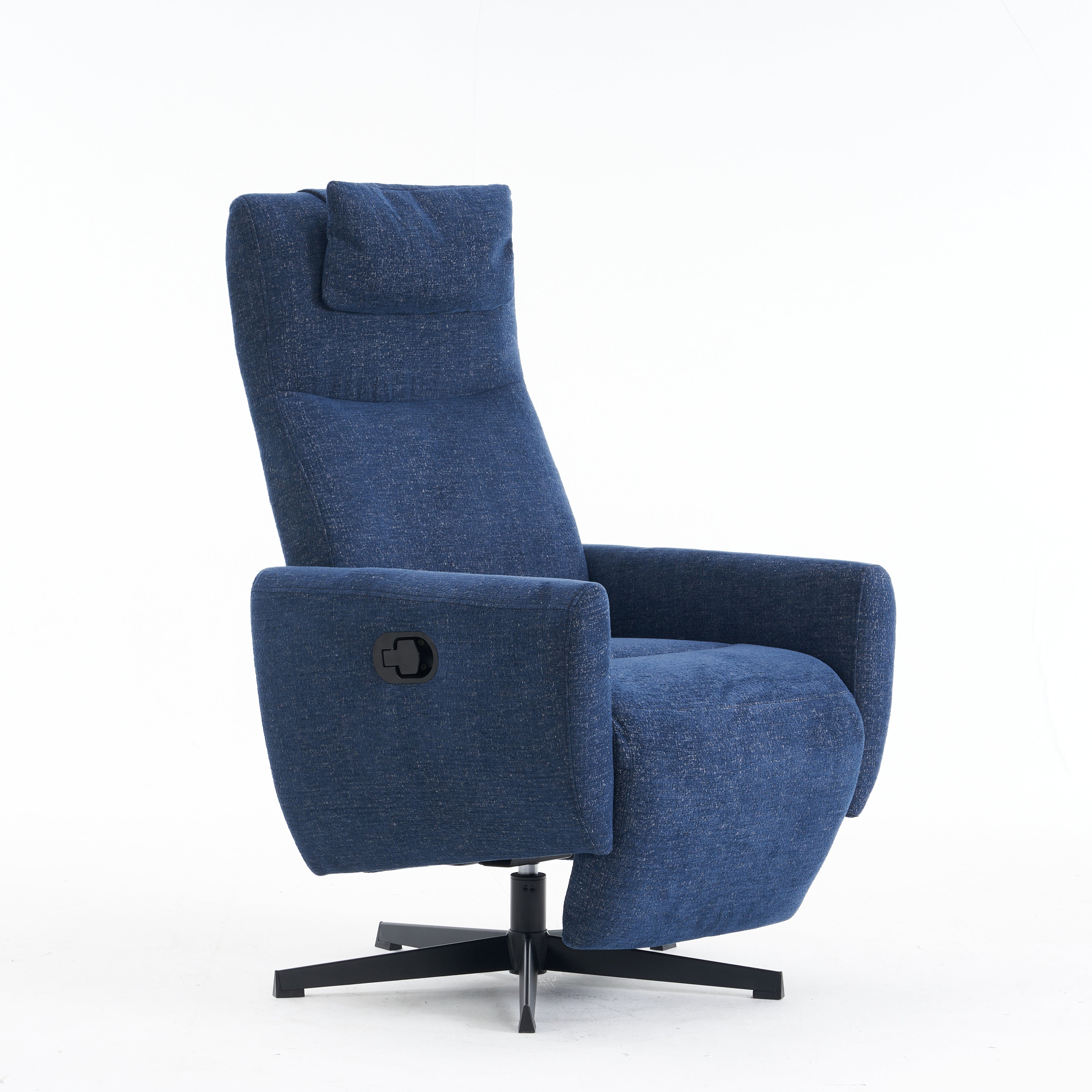 022 Upholstered Recliner with Pillow Padded Seat and Footrest, Chenille Fabric Blue