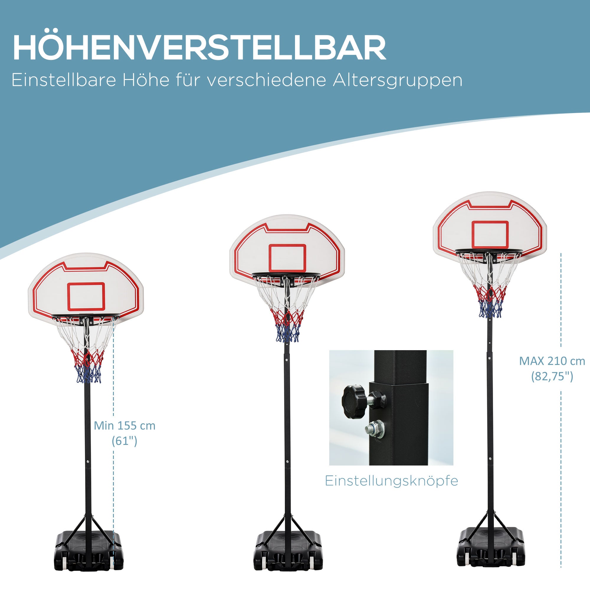 Children's Basketball System, Adjustable, Rollable, Water-Fillable, Black PE & Steel