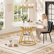 Round Dining Table, Metal Legs Marble Pattern, Gold/Black