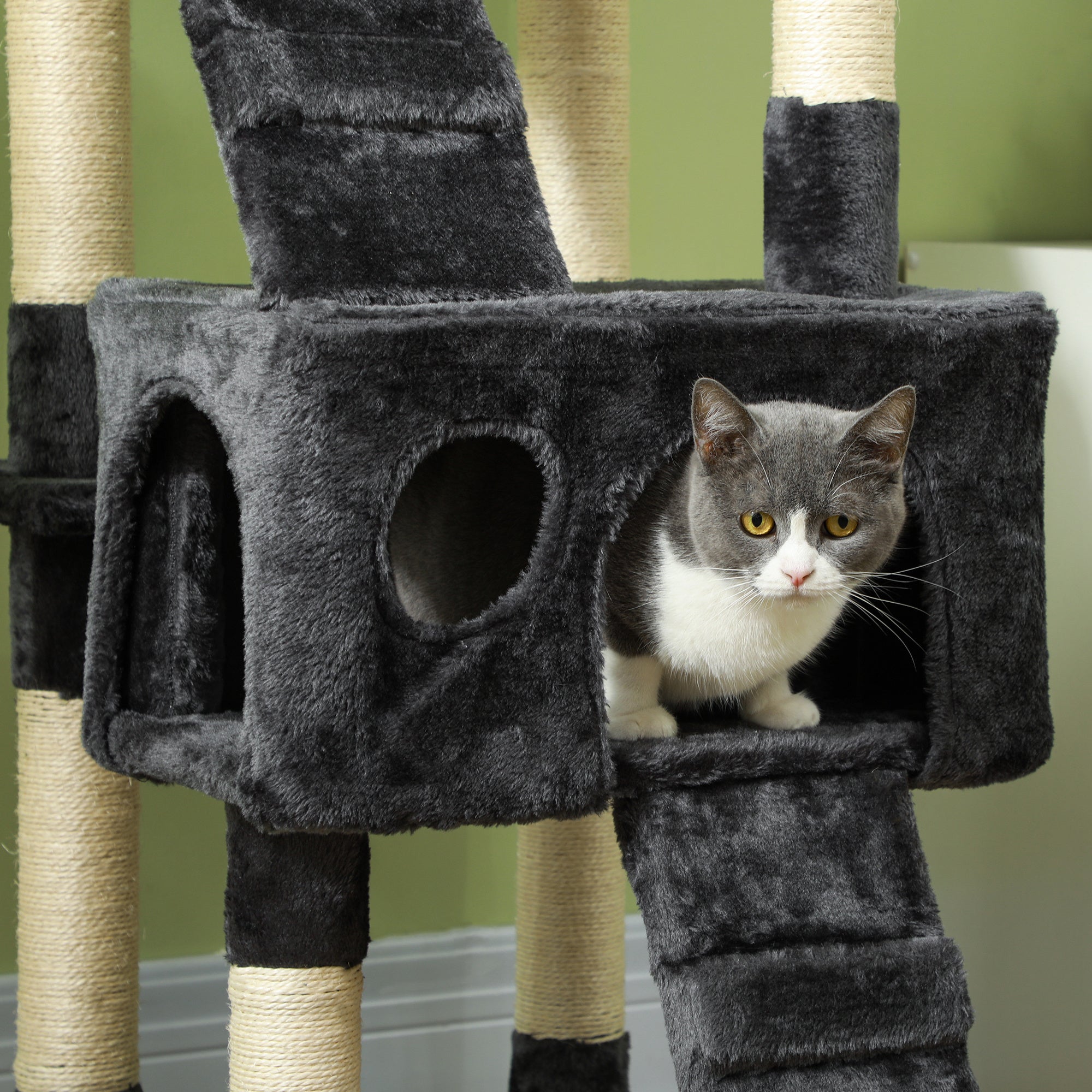 XXL Cat Tree Multi-Level with Cat Cave, Ladder, 50x50x170cm, Grey