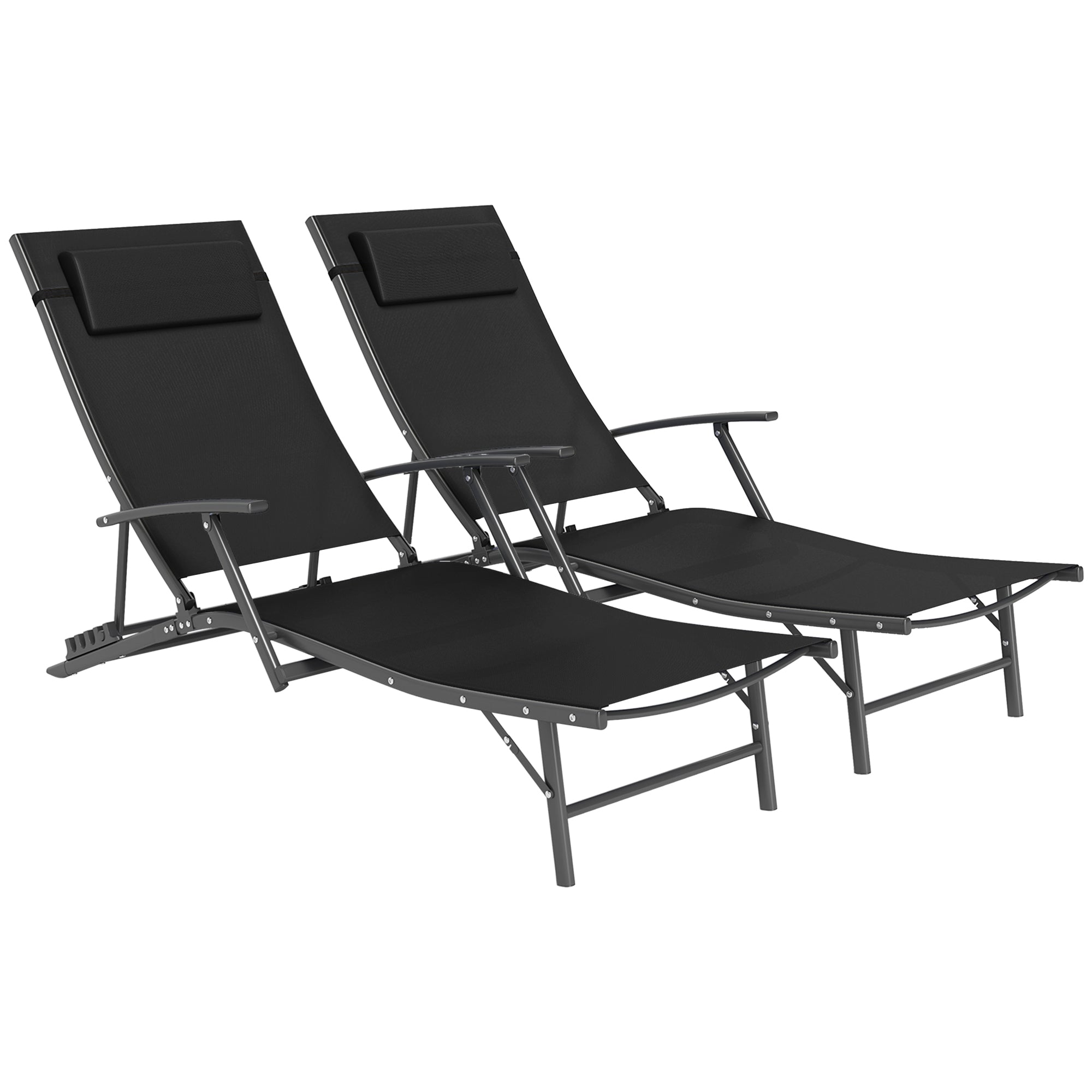 Set of Two Sun Loungers Adjustable Back Black