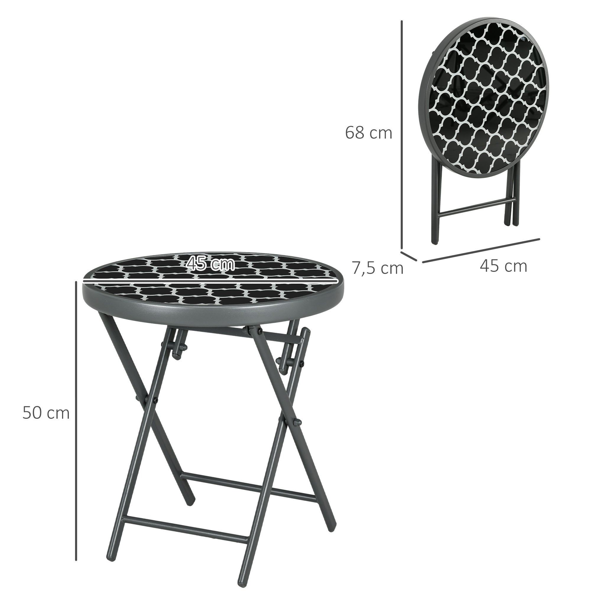 Folding Table Side Table Glass Top Black