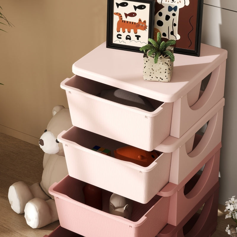 Children's Storage Boxes 4 Drawers Rounded Edges Pink