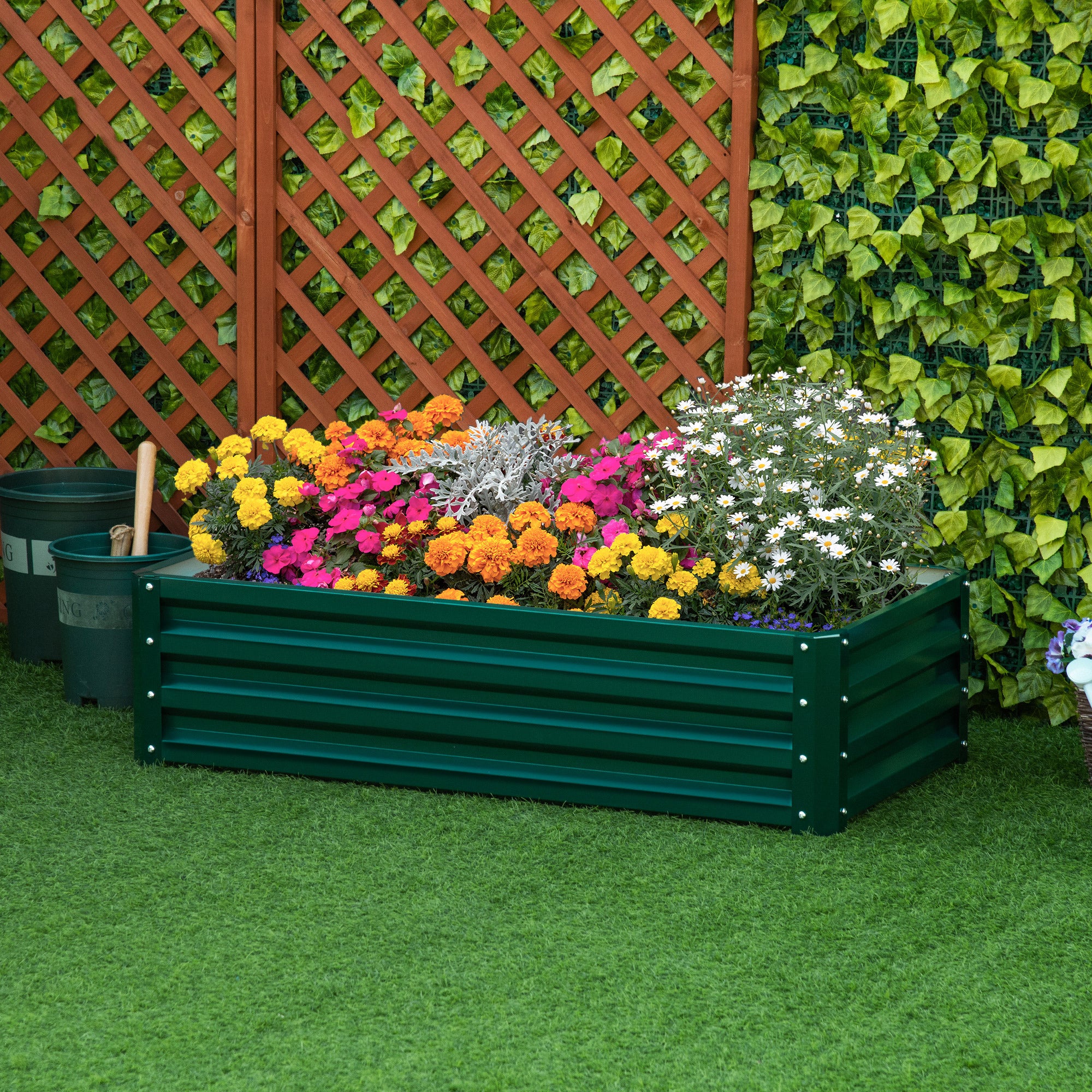 Raised Garden Beds, Outdoor Planters for Herbs and Vegetables, Galvanized Green