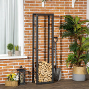 Metal Firewood Log Holder, Tall Storage Rack Indoor Outdoor with Side Rails, Black