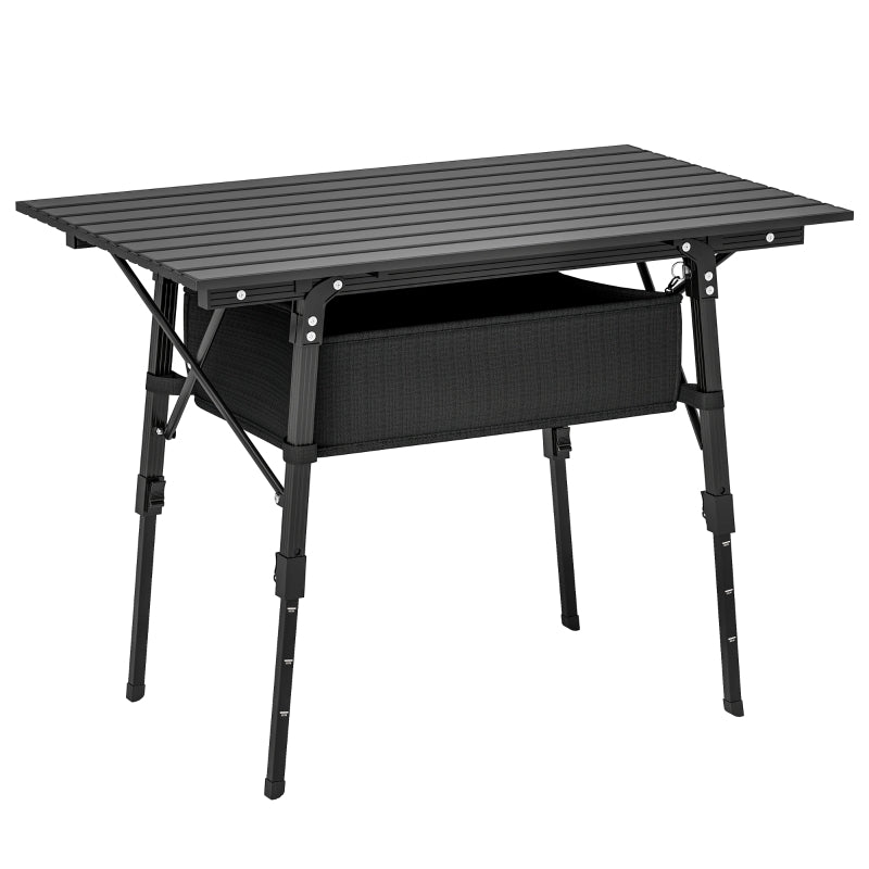 Folding Camping Table, Height Adjustable Portable Aluminium, Black