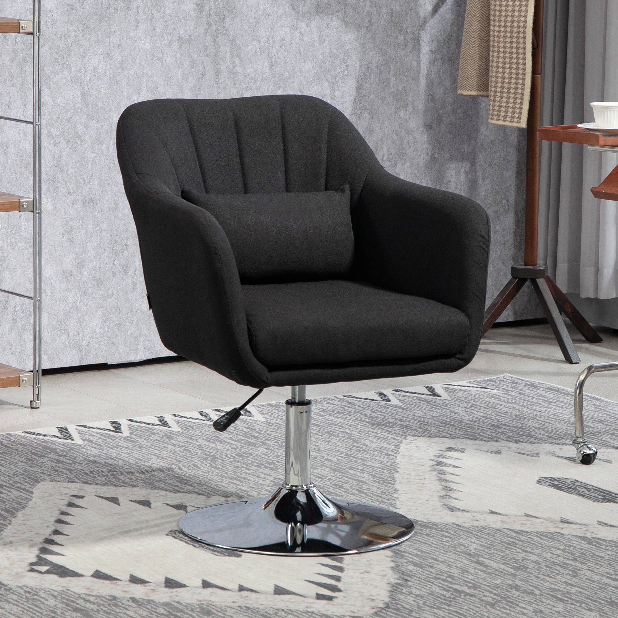 Armchair Recliner with Armrests Lumbar Cushion Swivel Metal Frame, Linen Look Black