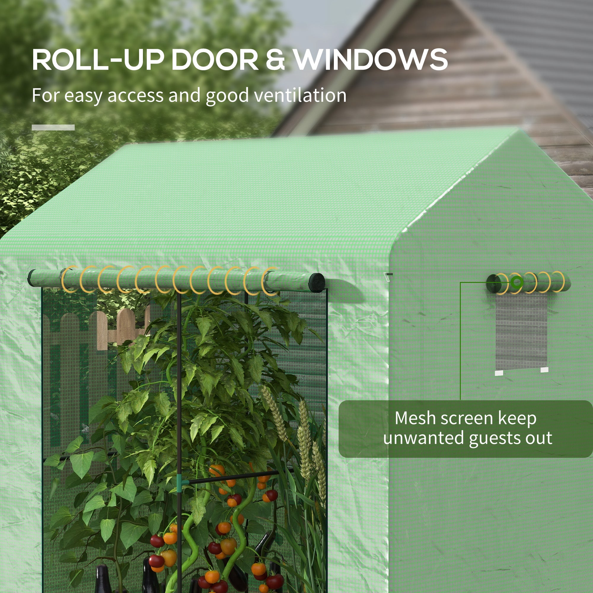 Greenhouse Walk-in Garden Grow House Roll-up Door Mesh Windows 200x140x200cm Green