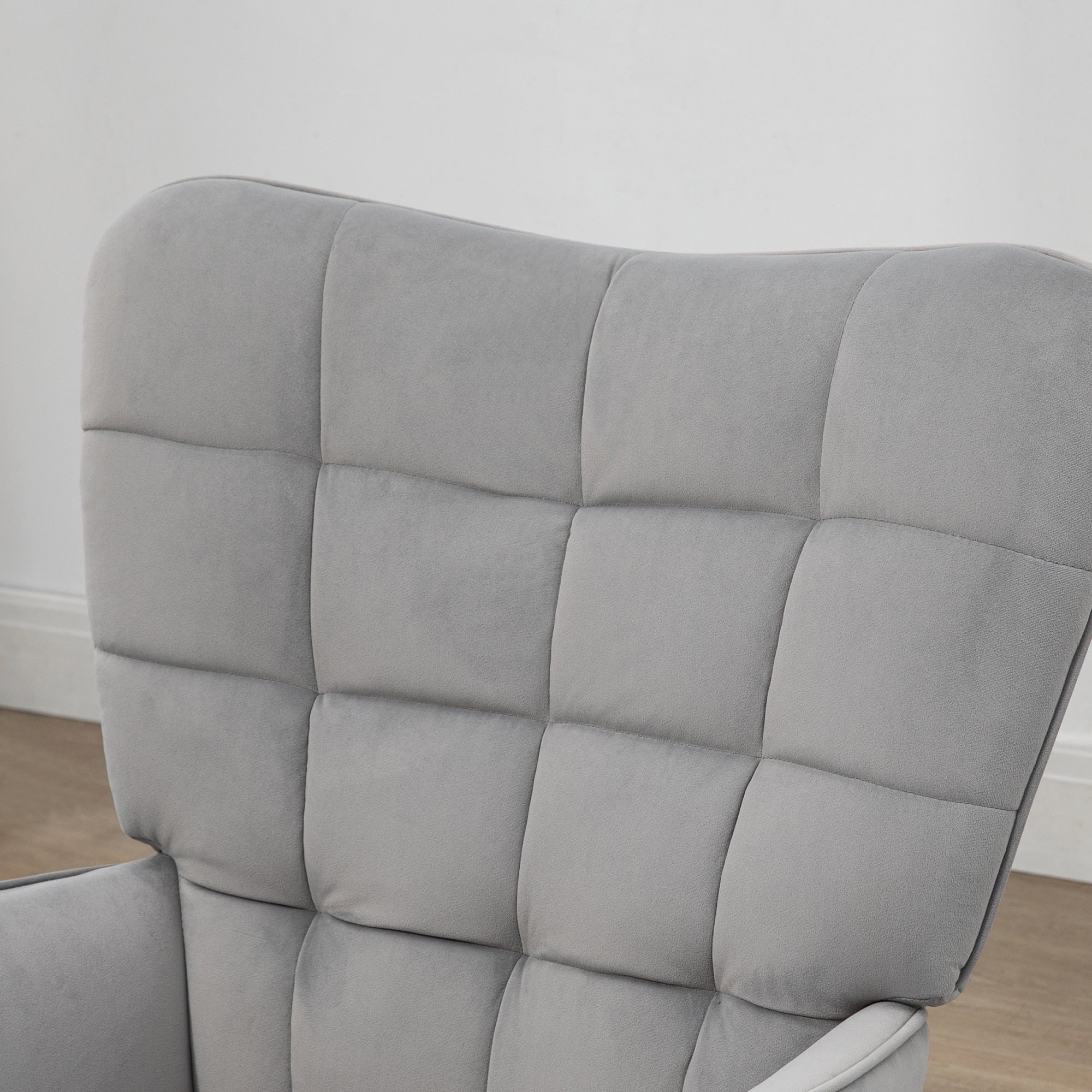 Wingback Chair with Footstool, Upholstered, Velvet Look, Light Grey