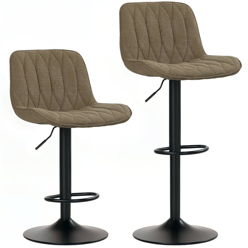 Set of Two Bar Stools, Linen-Look Brown