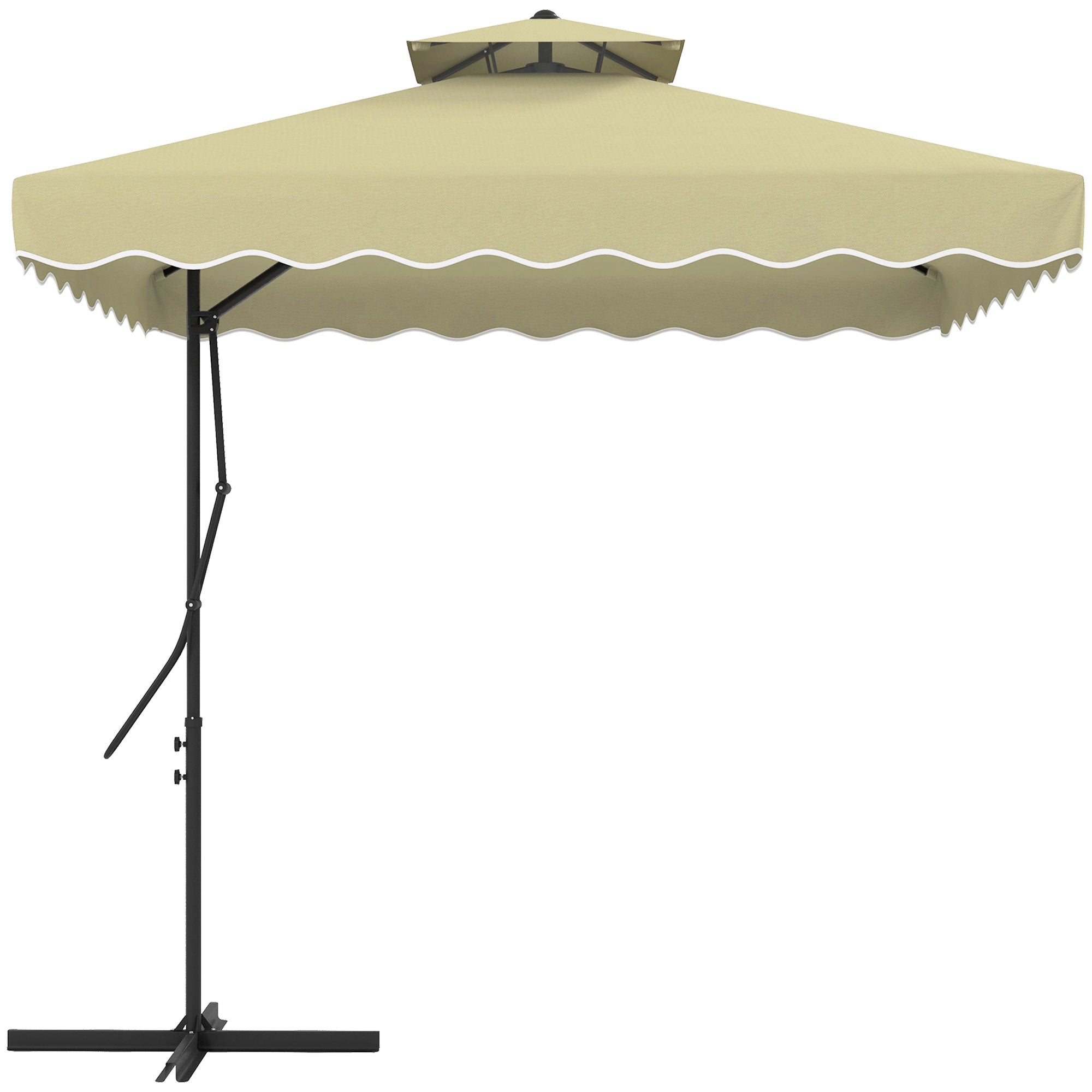 2.5m Square Double Top Cantilever Parasol with Ruffles, Beige