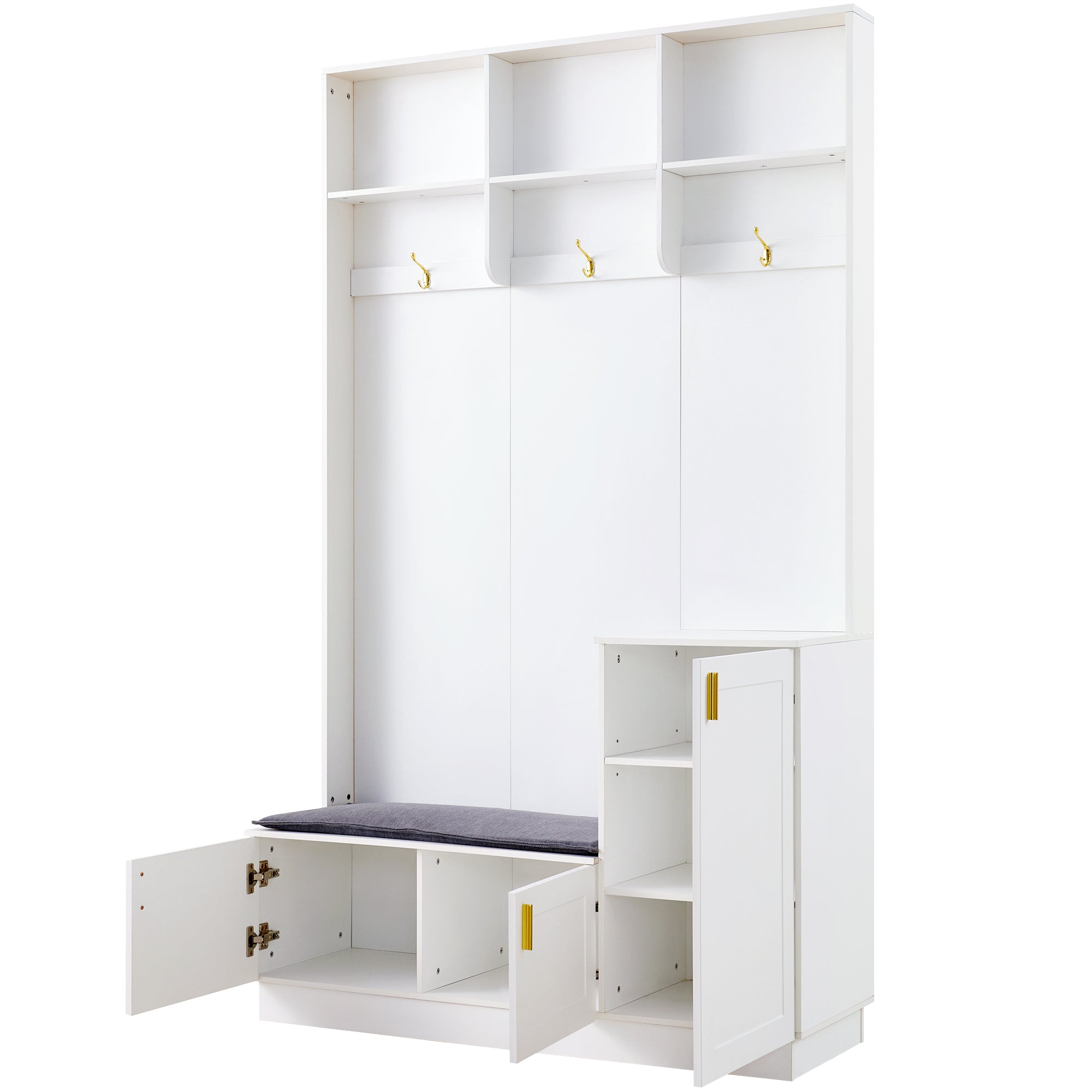 Wardrobe Set with Bench & Shoe Rack, Multifunctional Storage, White