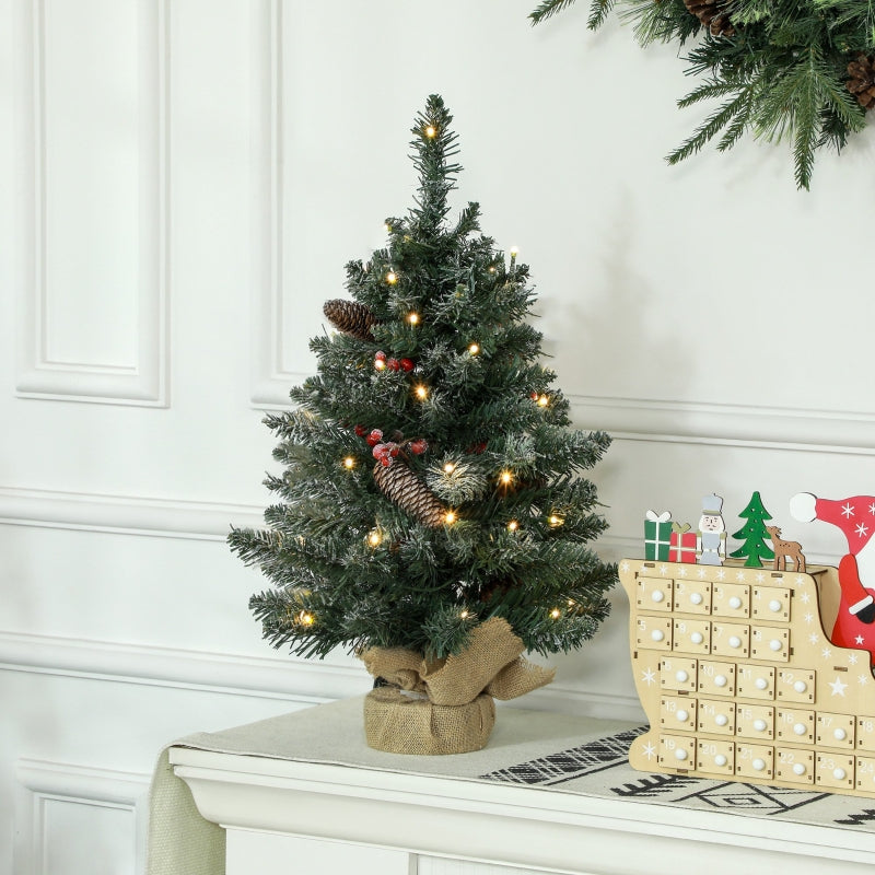 Christmas Tree LED, 60cm, Pine Cones, Red Berries, Stand, Green/White