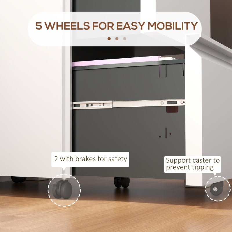 2-Drawer Mobile Filing Cabinet Lockable for Letter A4 Legal Size, Steel White