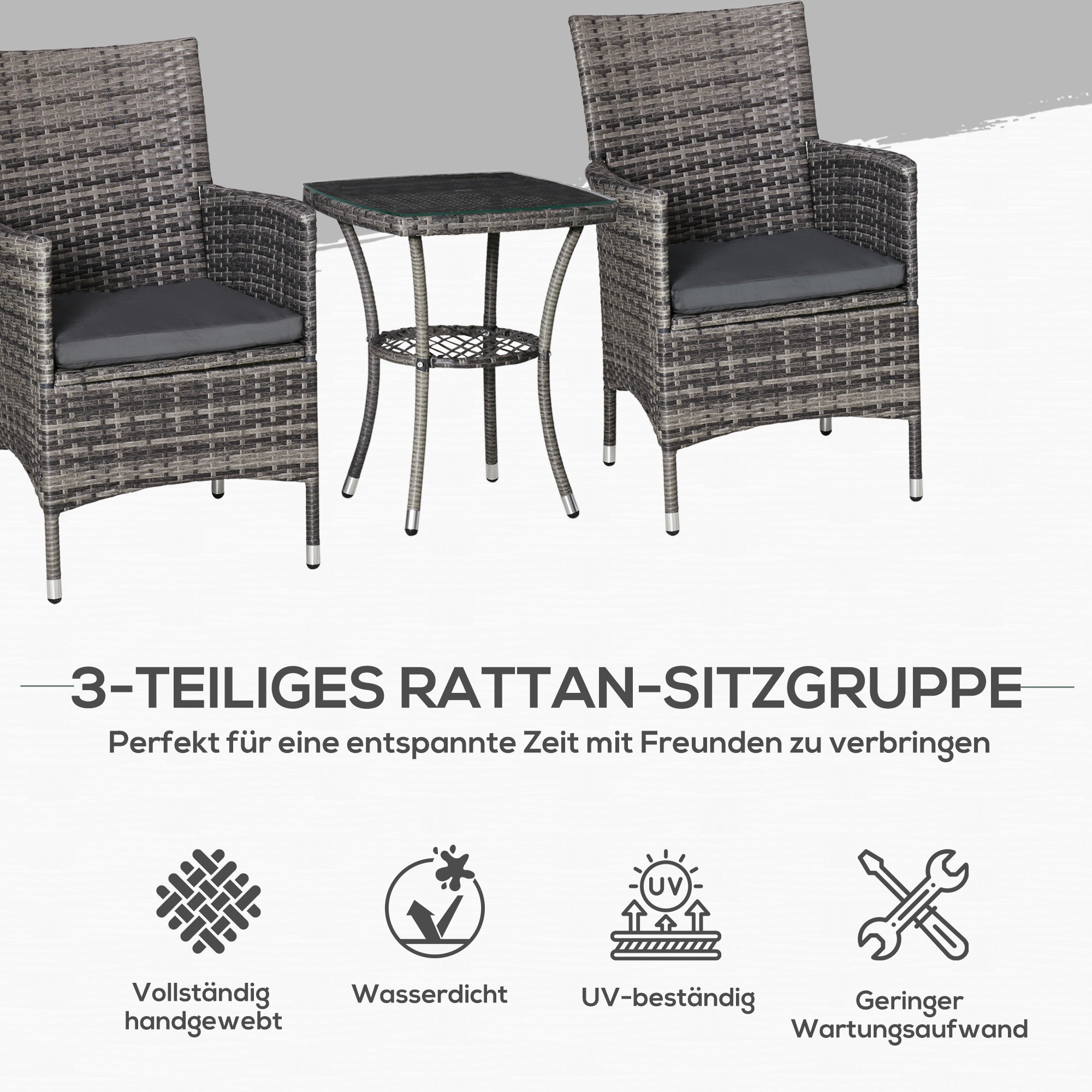 Balcony Furniture Set for 2 People, Rattan Garden, Dark Grey