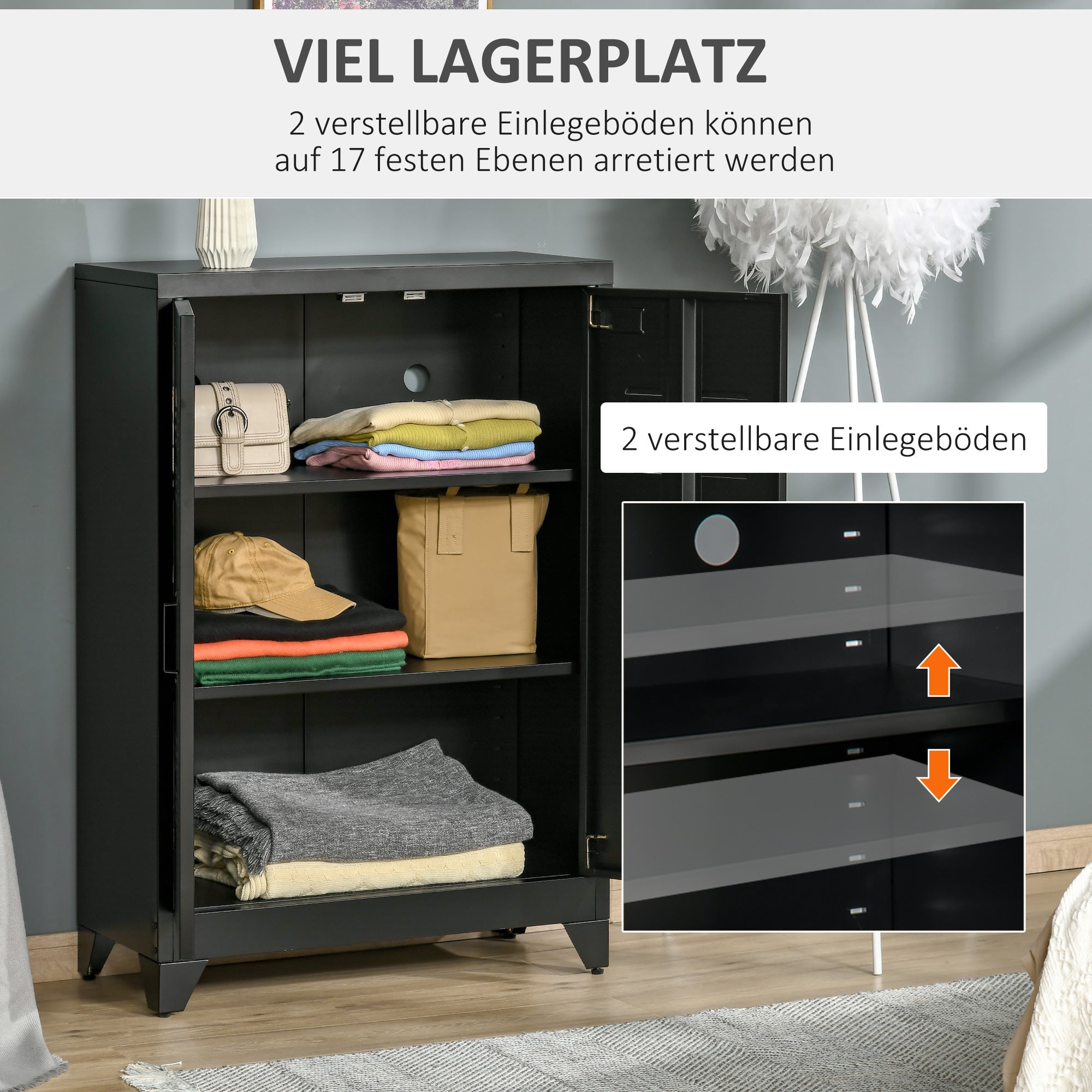 Filing Cabinet Sideboard, Louvre Doors, Storage Cabinet, Black