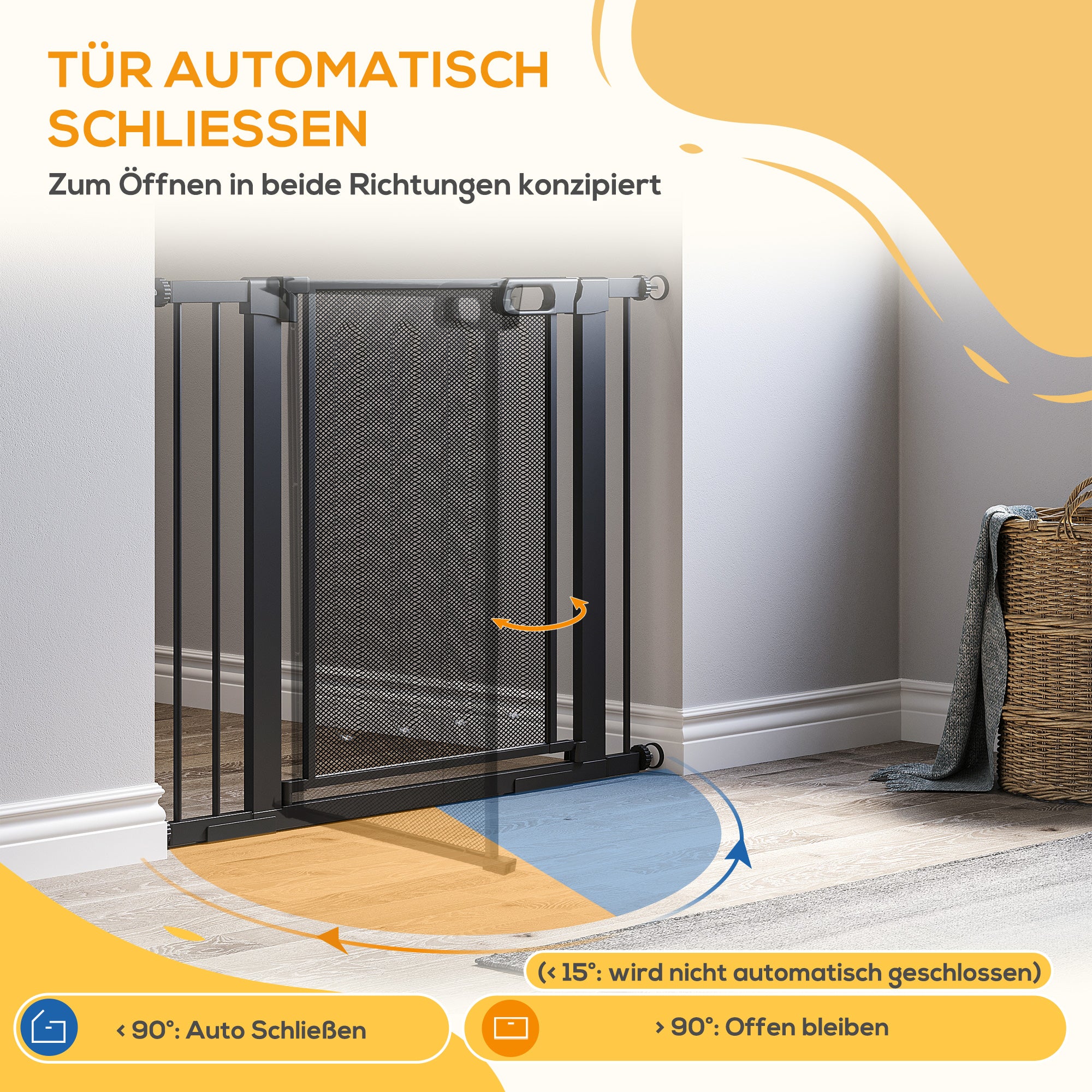 Dog Safety Gate 75-103 cm Auto-Close Stair/Pet Steel, Black