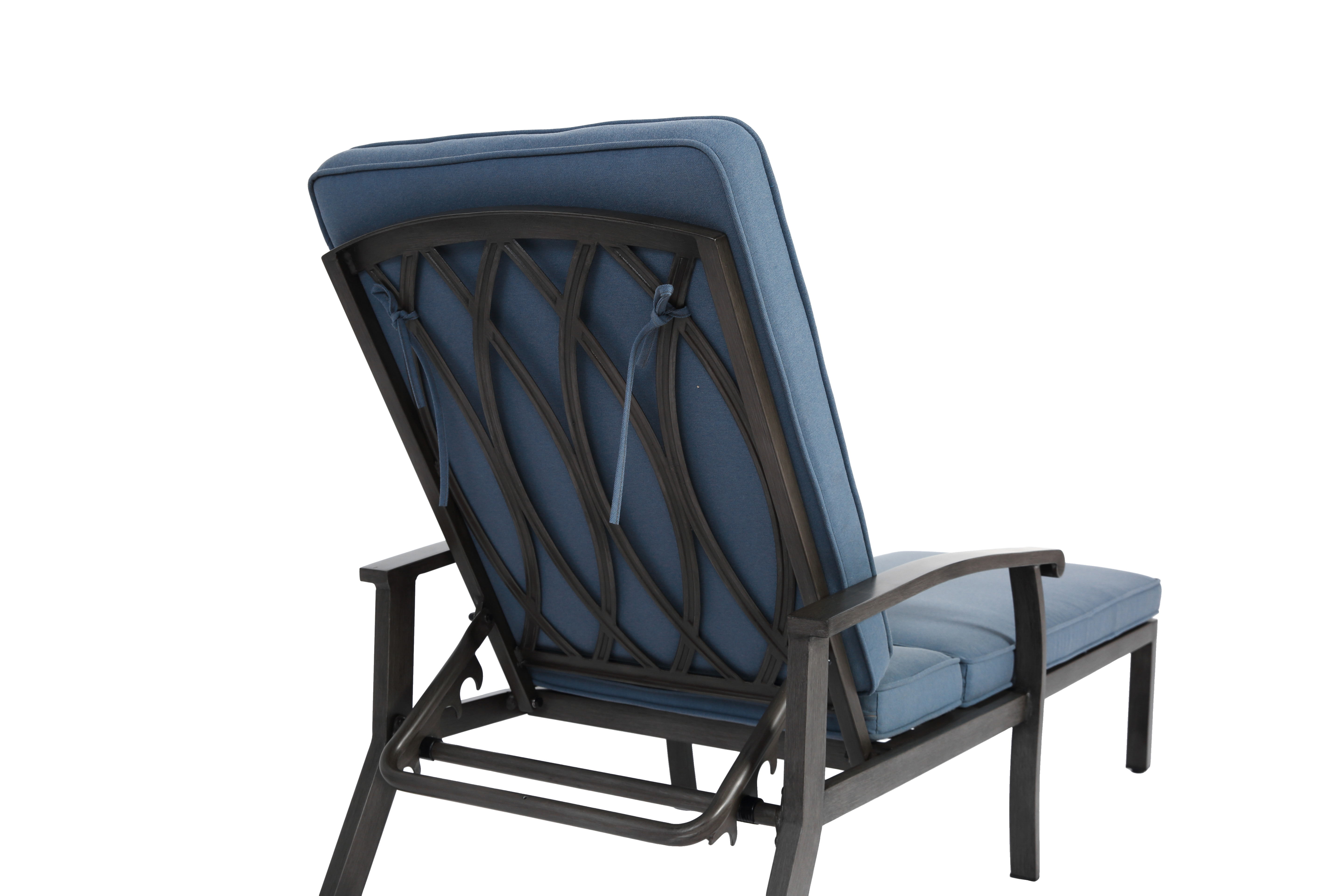 Lounge Patio Chair, Adjustable Reclining Rustproof Aluminum, Waterproof Blue Cushion