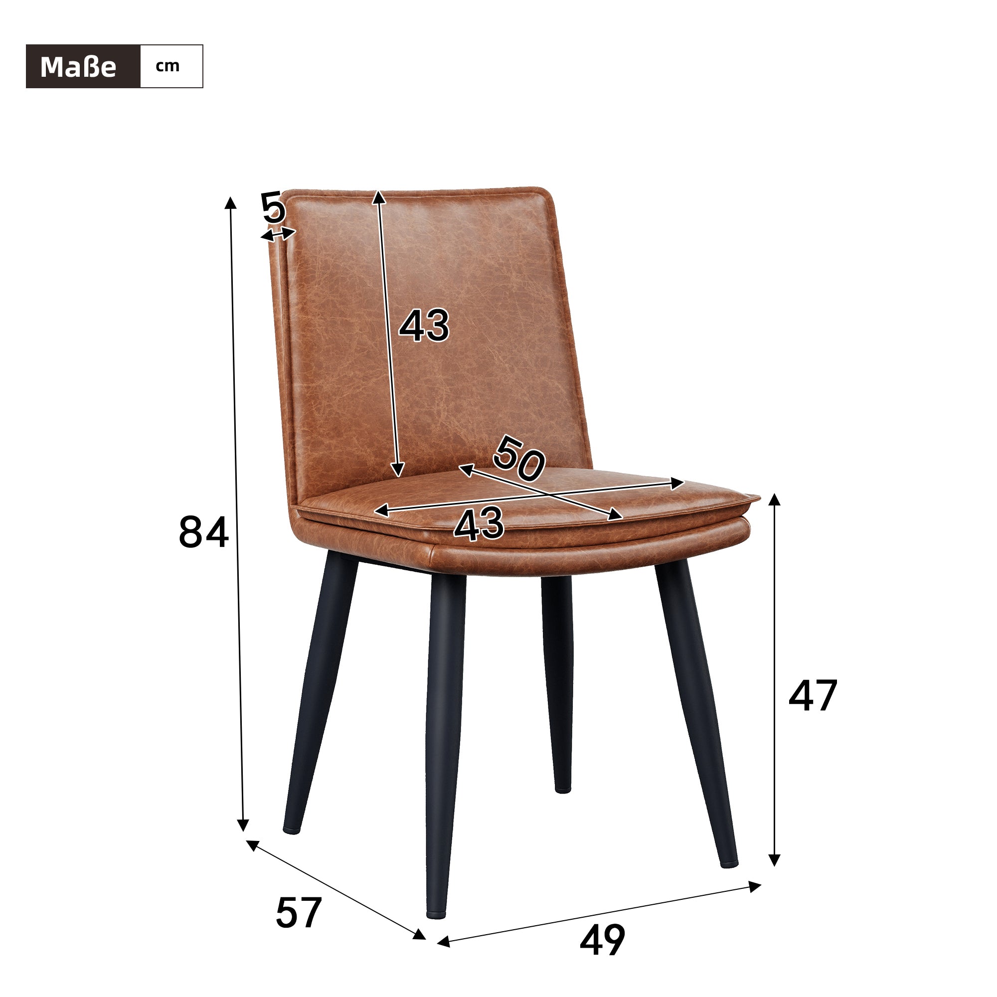 2 Dining Chairs, Double-Layered Cushions Modern Style, PU Brown