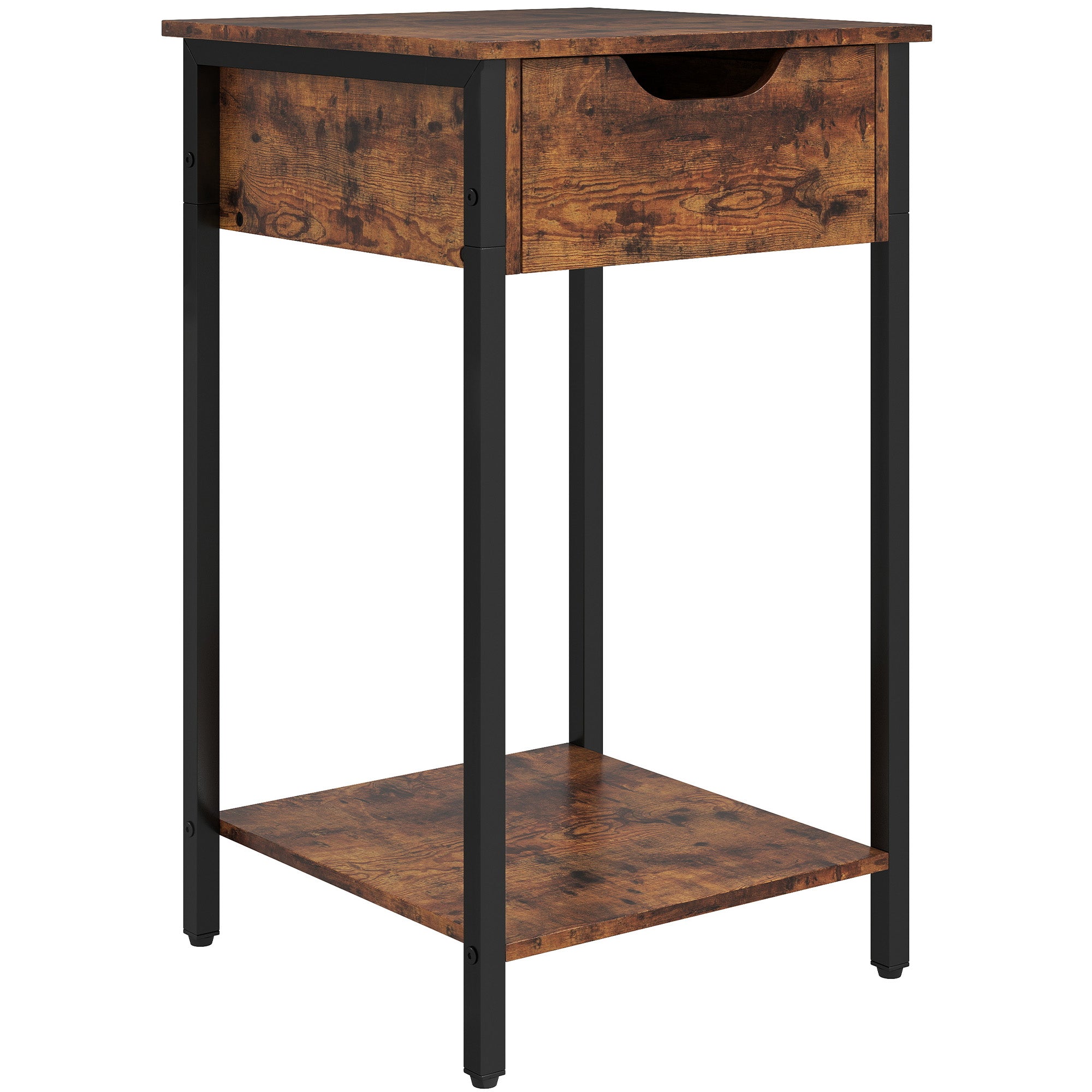 Side Table, Industrial Design Coffee Table with Steel Frame, Rustic Brown