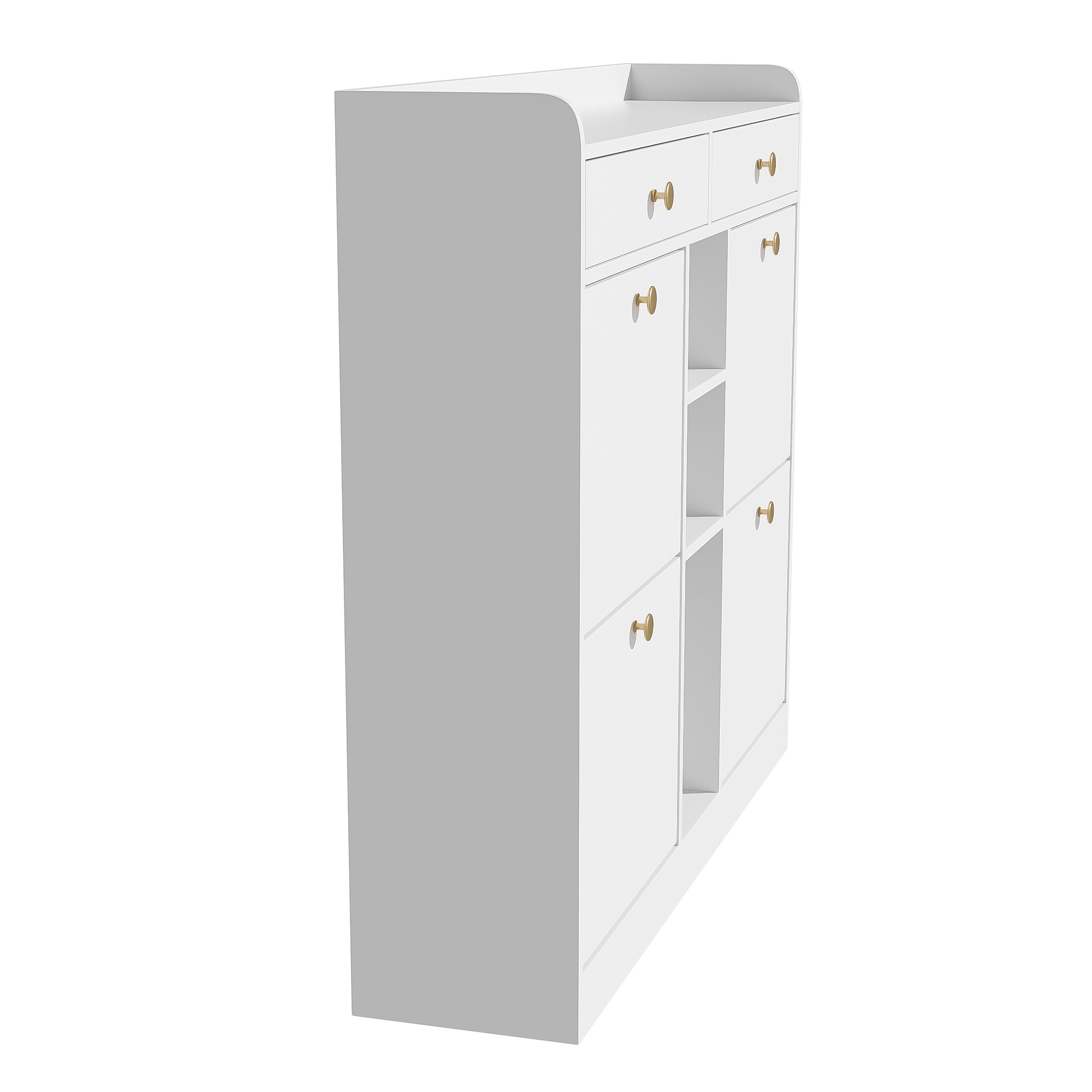 Shoe Cabinet with 4 Hinged Doors, 2 Drawers, 3 Open Compartments, White