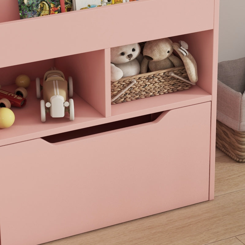 Children's Bookcase 3 Shelves 2 Open Compartments with Drawer Storage Shelf Pink