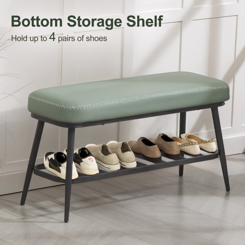 Shoe Storage Bench with Comfortable Cushion, Green PU Leather