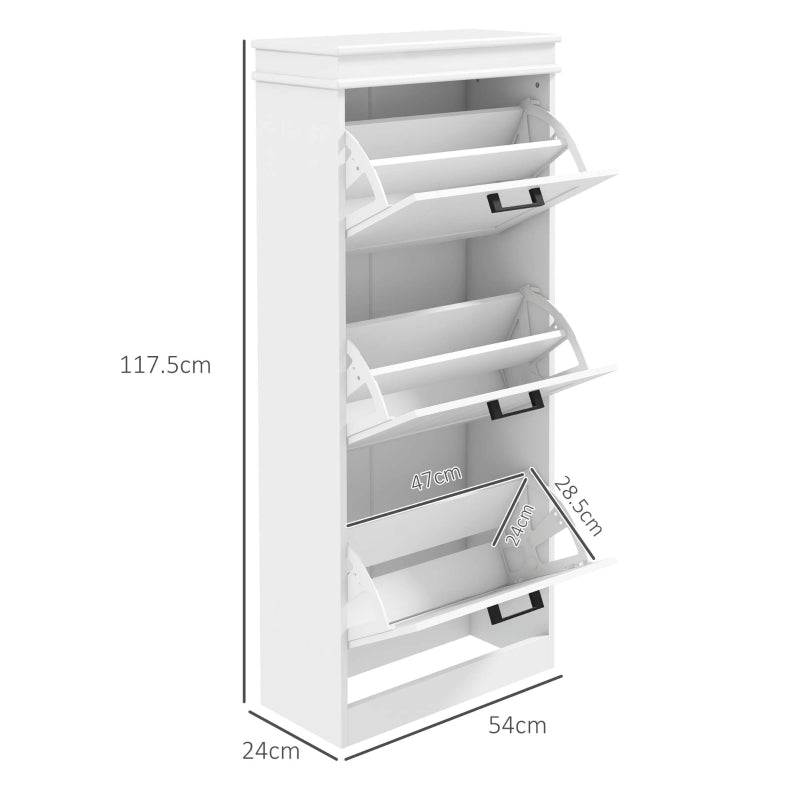 Shoe Storage Cabinet, Three-Drawer 15-Pair Minimalistic, White MDF