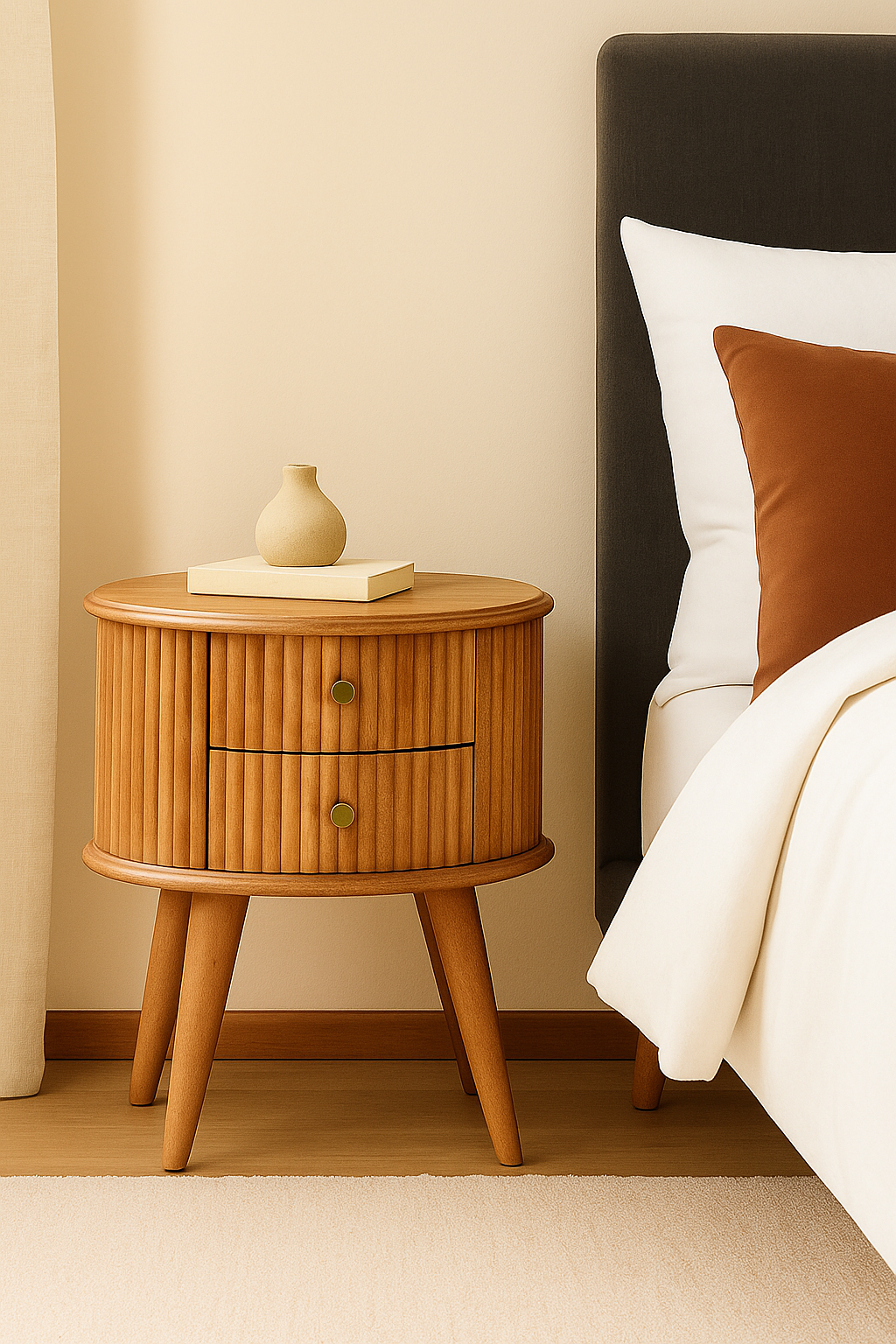 Solid Wood Soba Bedside, 2 Drawers, Brown