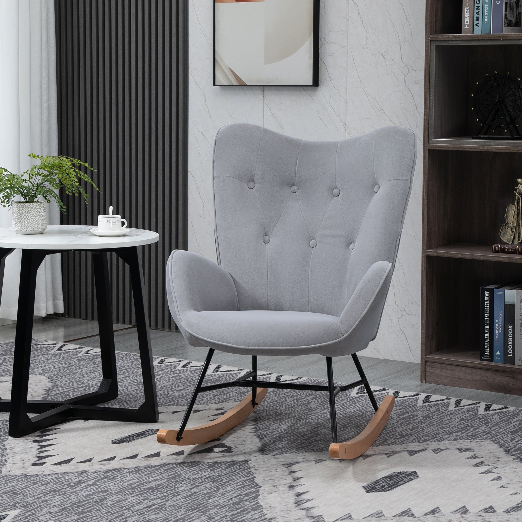Rocking Chair, Ergonomic Swing, Nursing, Velvet Look, Light Grey