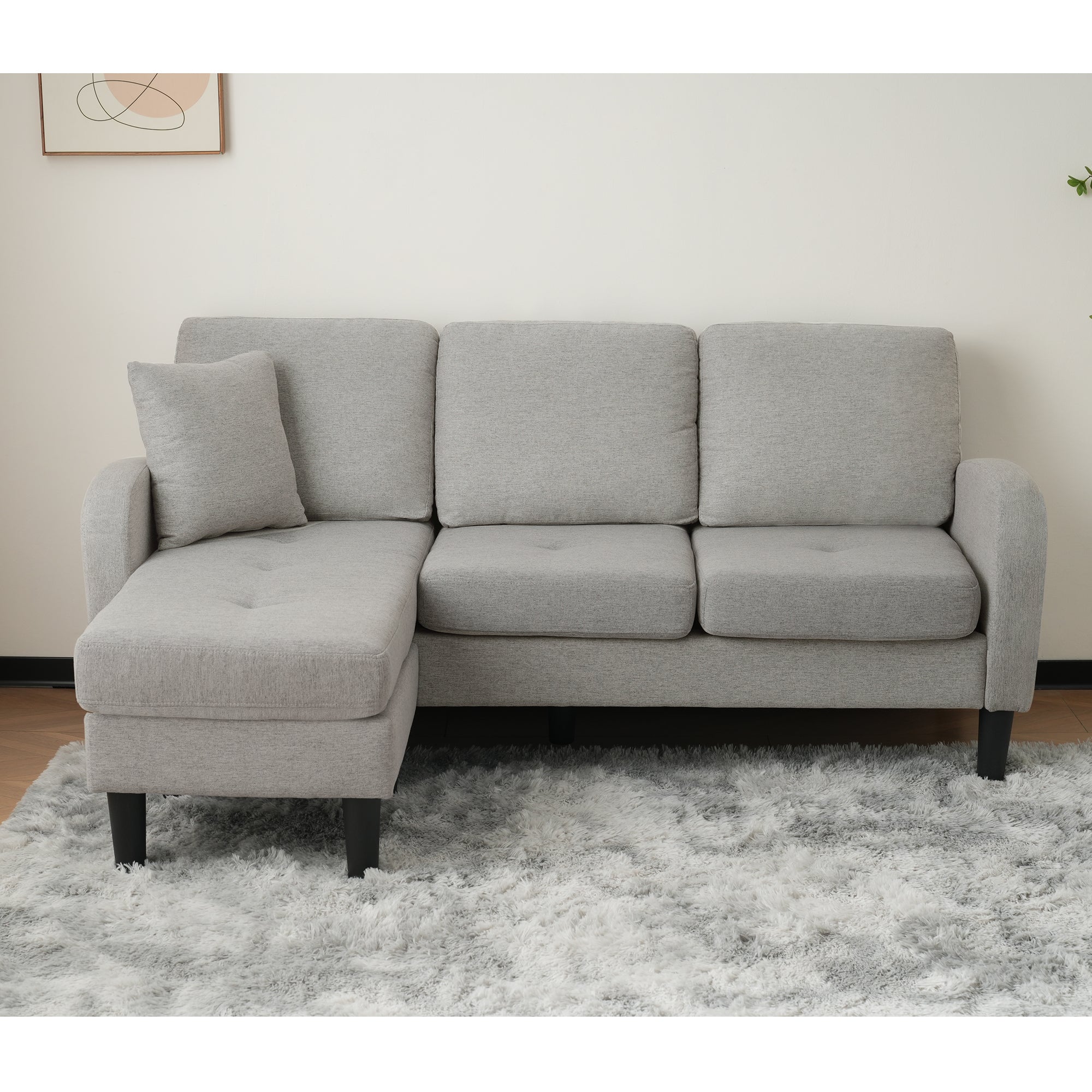 L-shaped Corner Sofa with Chaise Lounge, 3-Seater Modular Design, Cotton-Linen Fabric