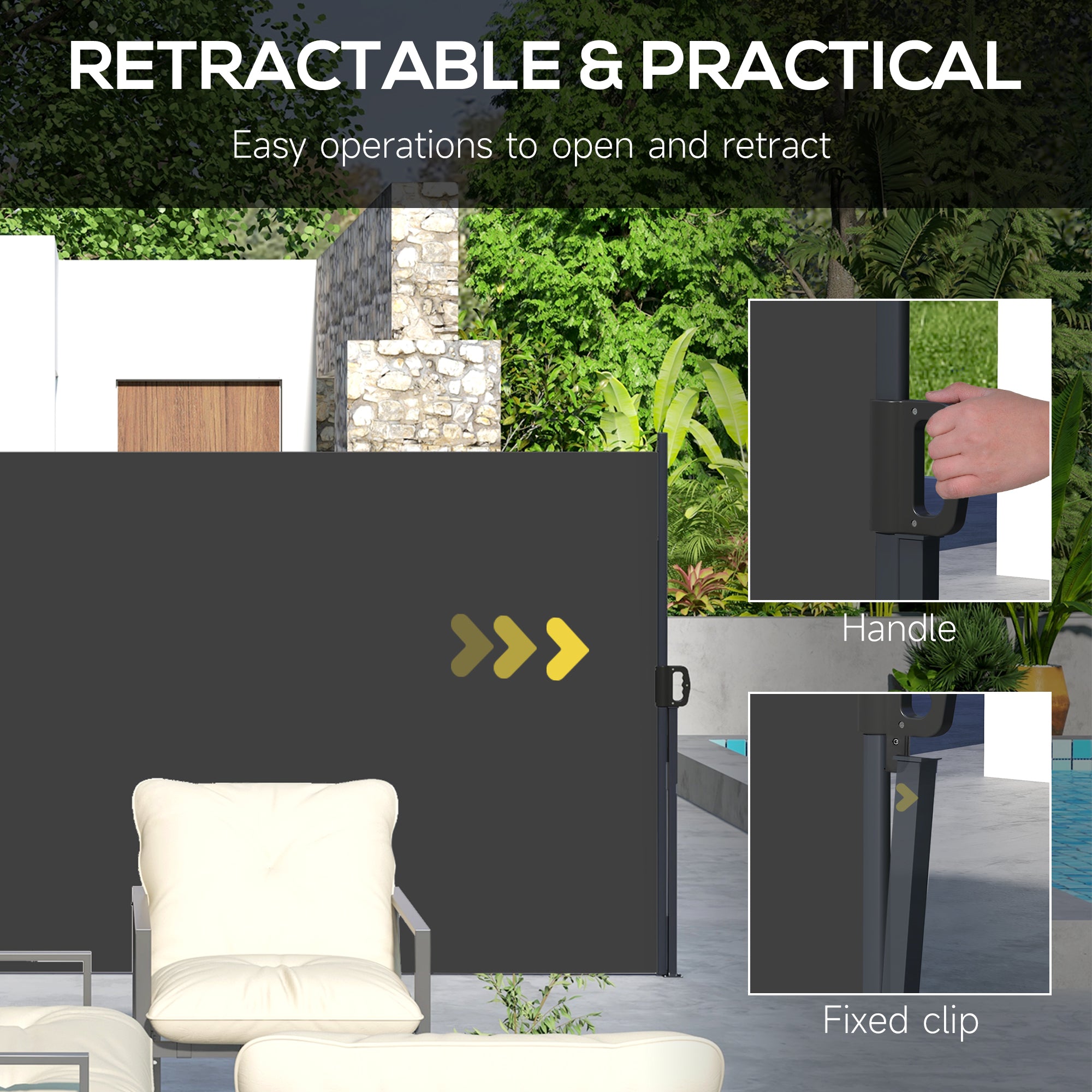 Retractable Side Awning Privacy Screen, 400 x 160cm, Black