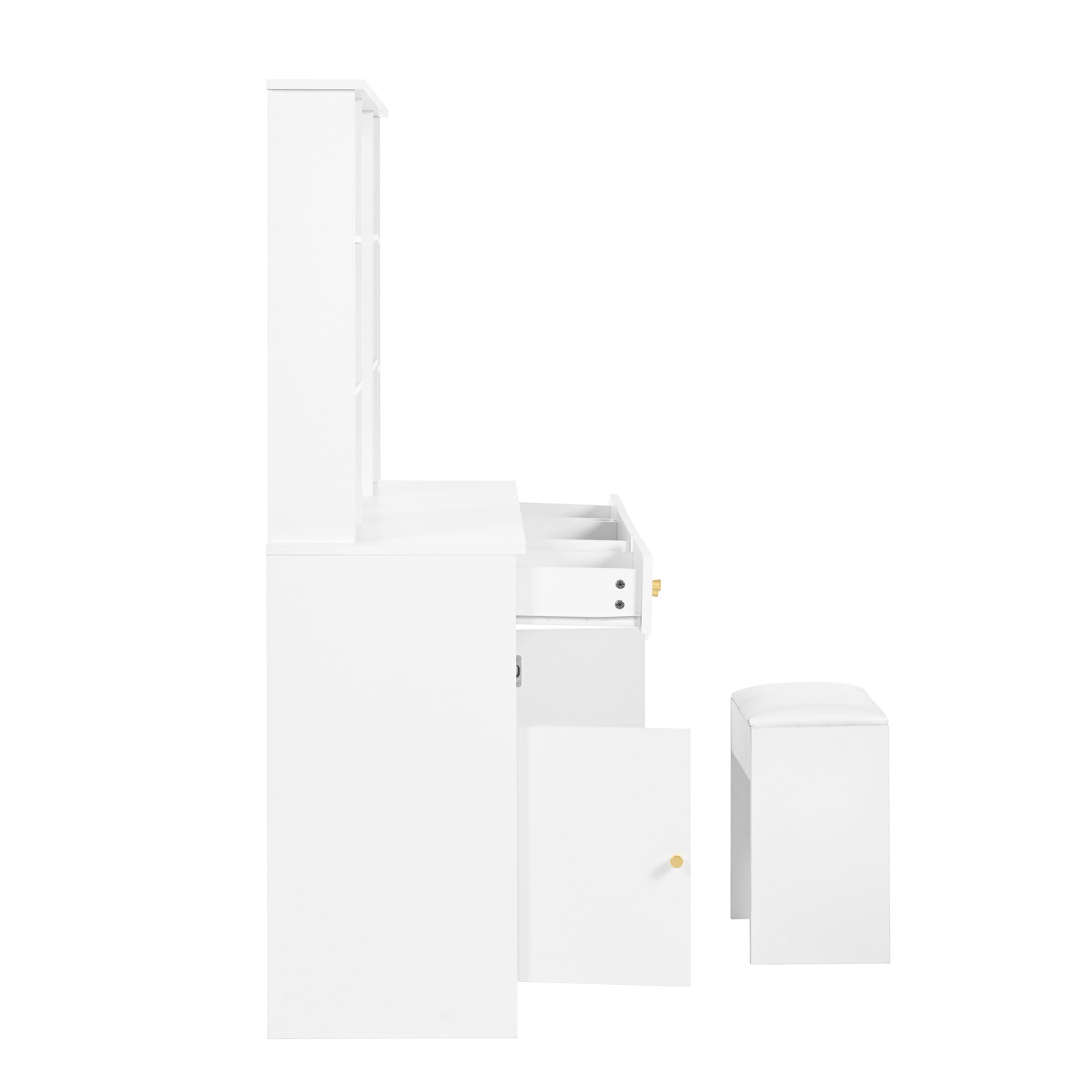 Dressing Table with LED lighting, Mirror, Stool, 3 Drawers, 2 Doors, White