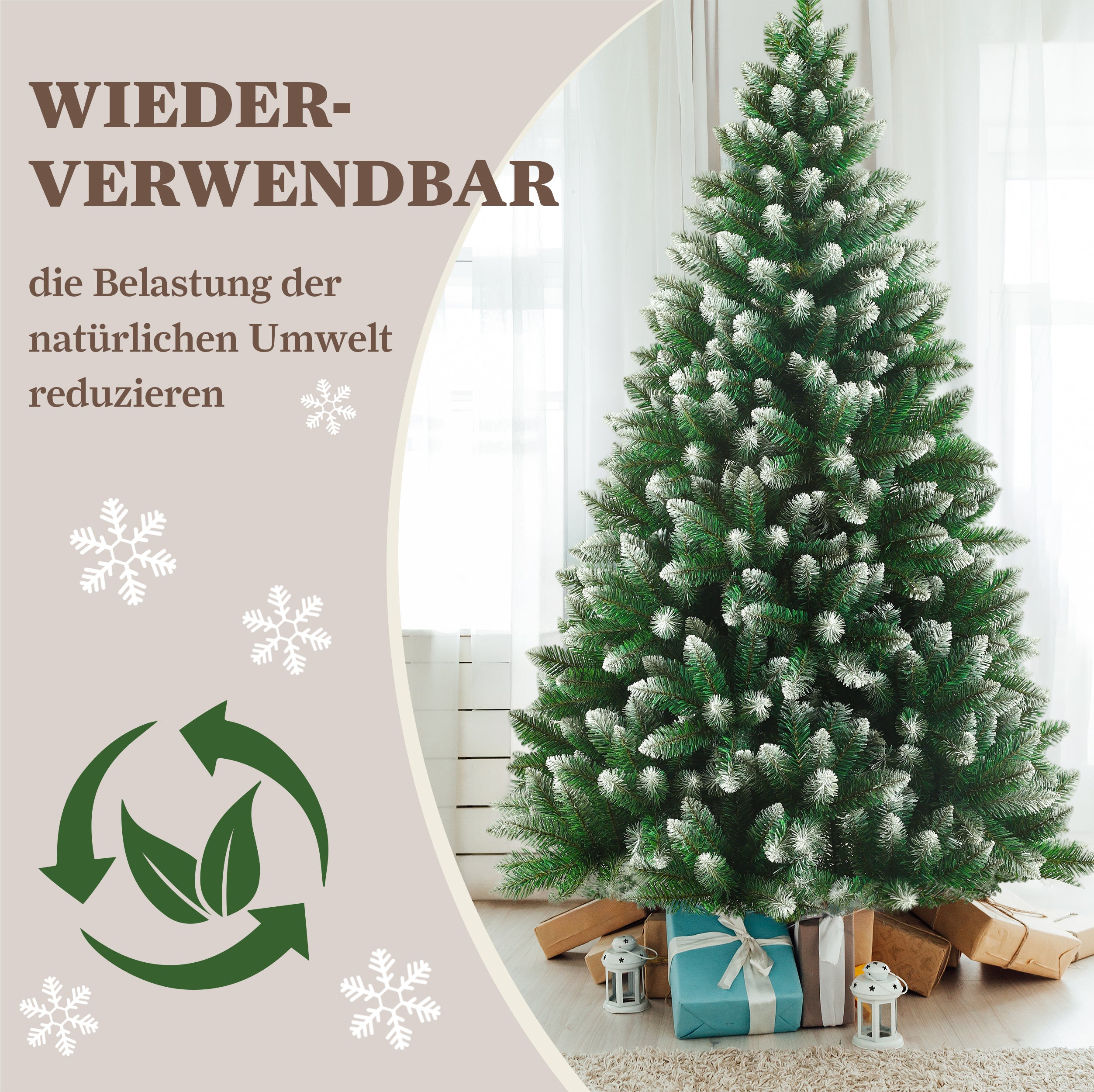 Artificial Christmas Tree, 180cm, 800 Tips, with String Lights, Natural Style