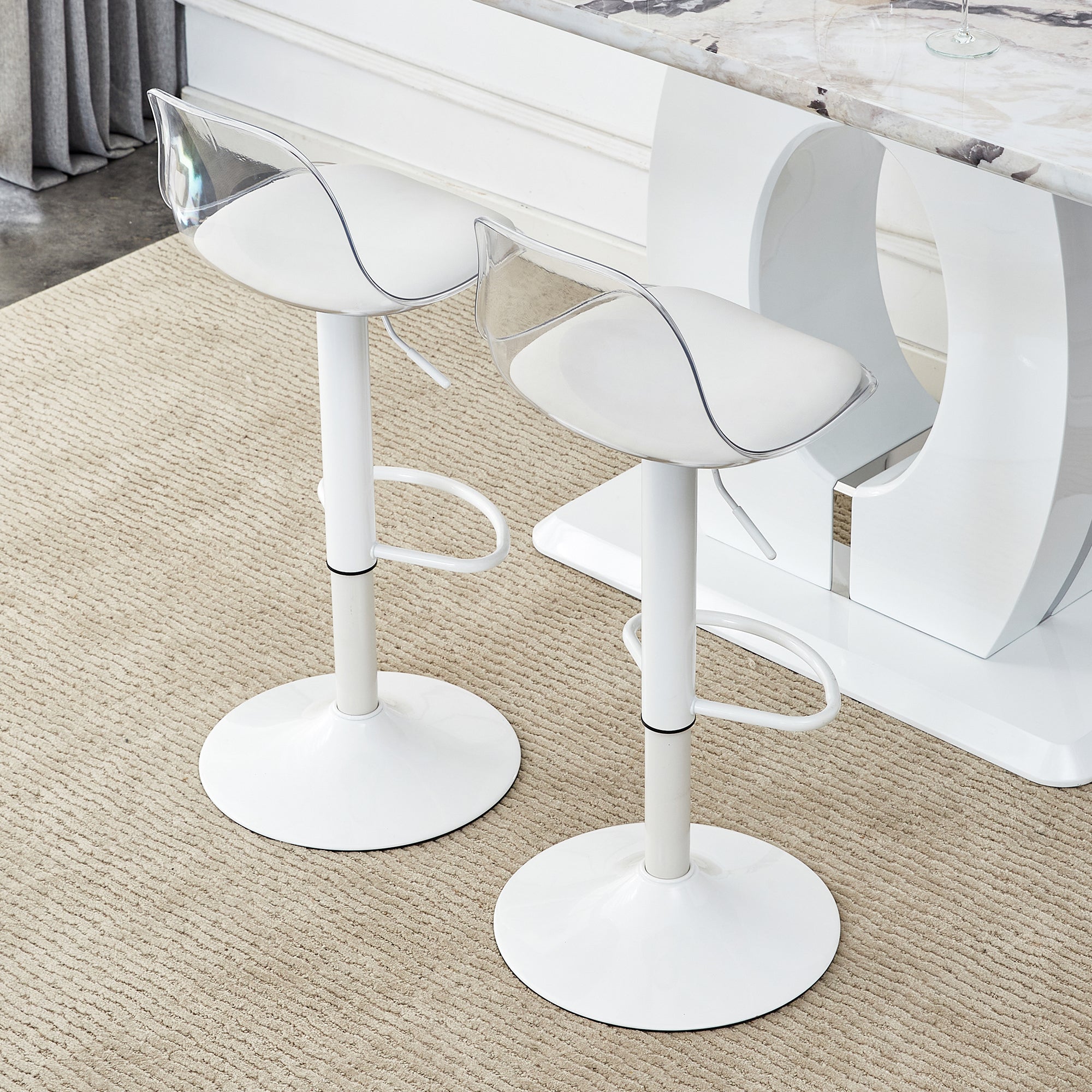 2-Pack Adjustable Beam Chair, Height Adjustable 82-104 cm, 360° Swivel, Transparent/White Metal